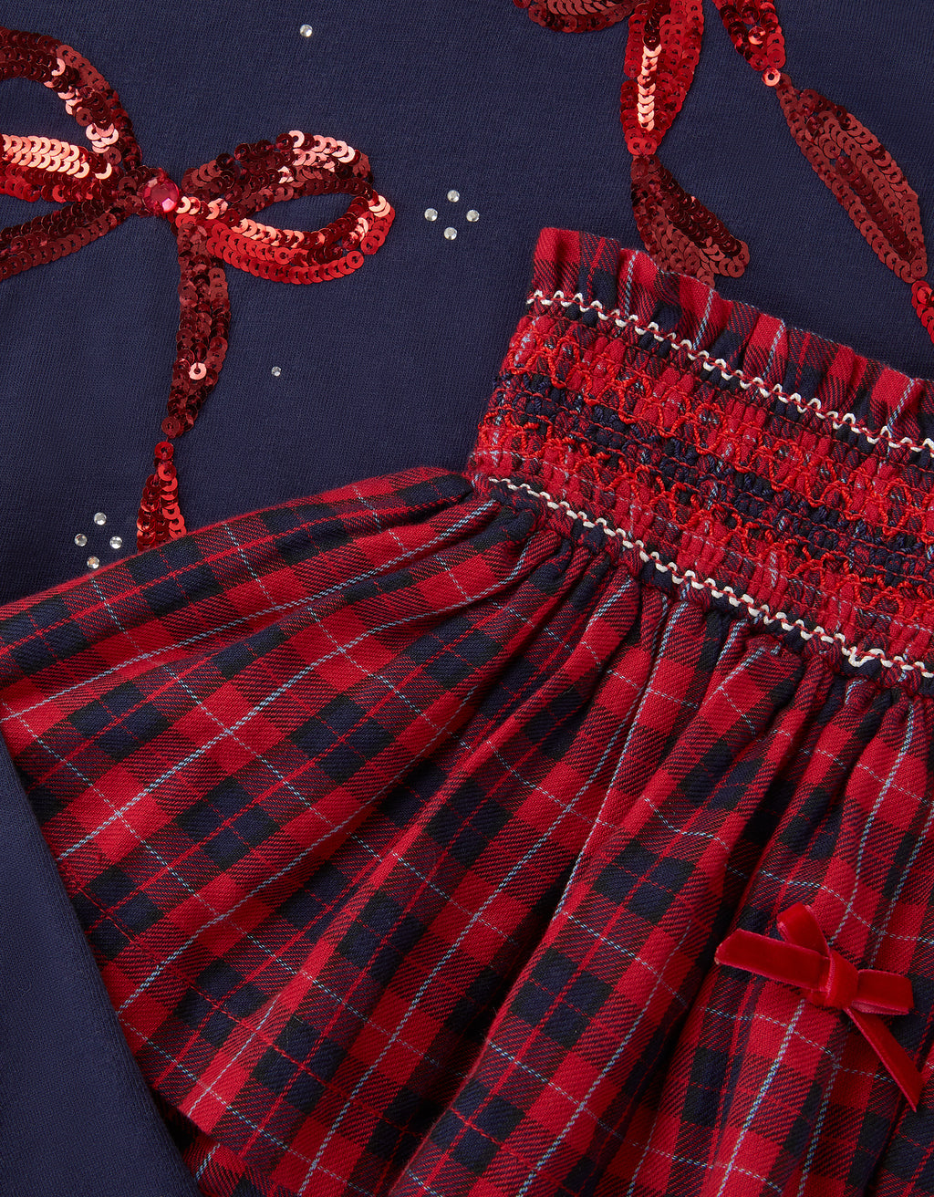 SET - BOW EMB TEE/ TARTAN SKIRT