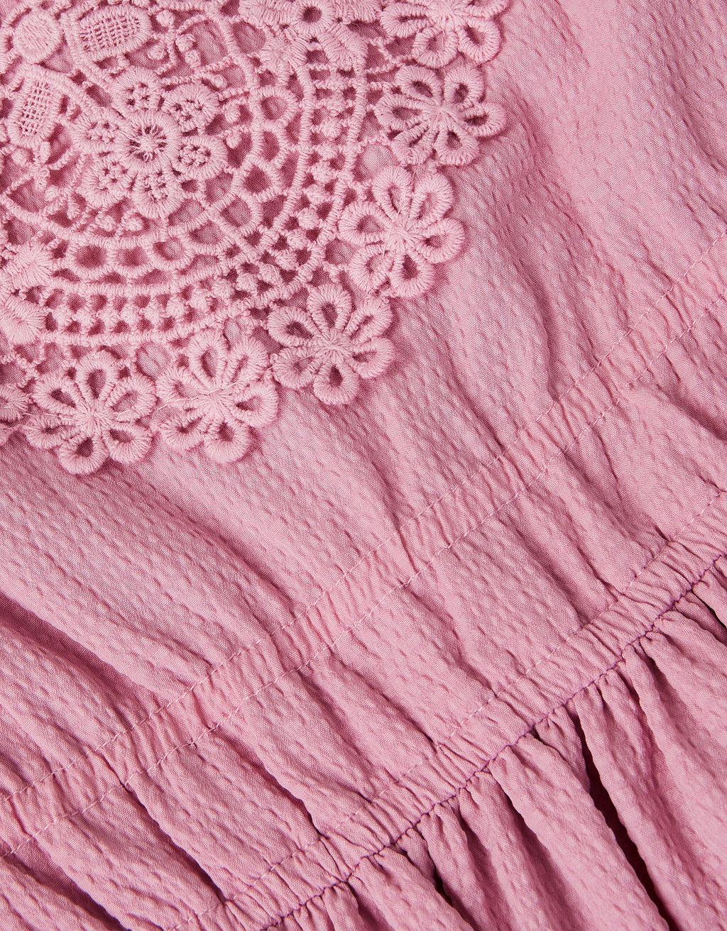 HALJINA - PINK CROCHET YOKE DRESS