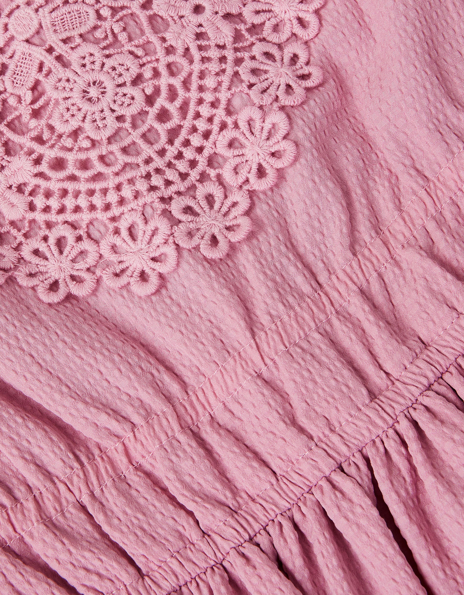 HALJINA - PINK CROCHET YOKE DRESS