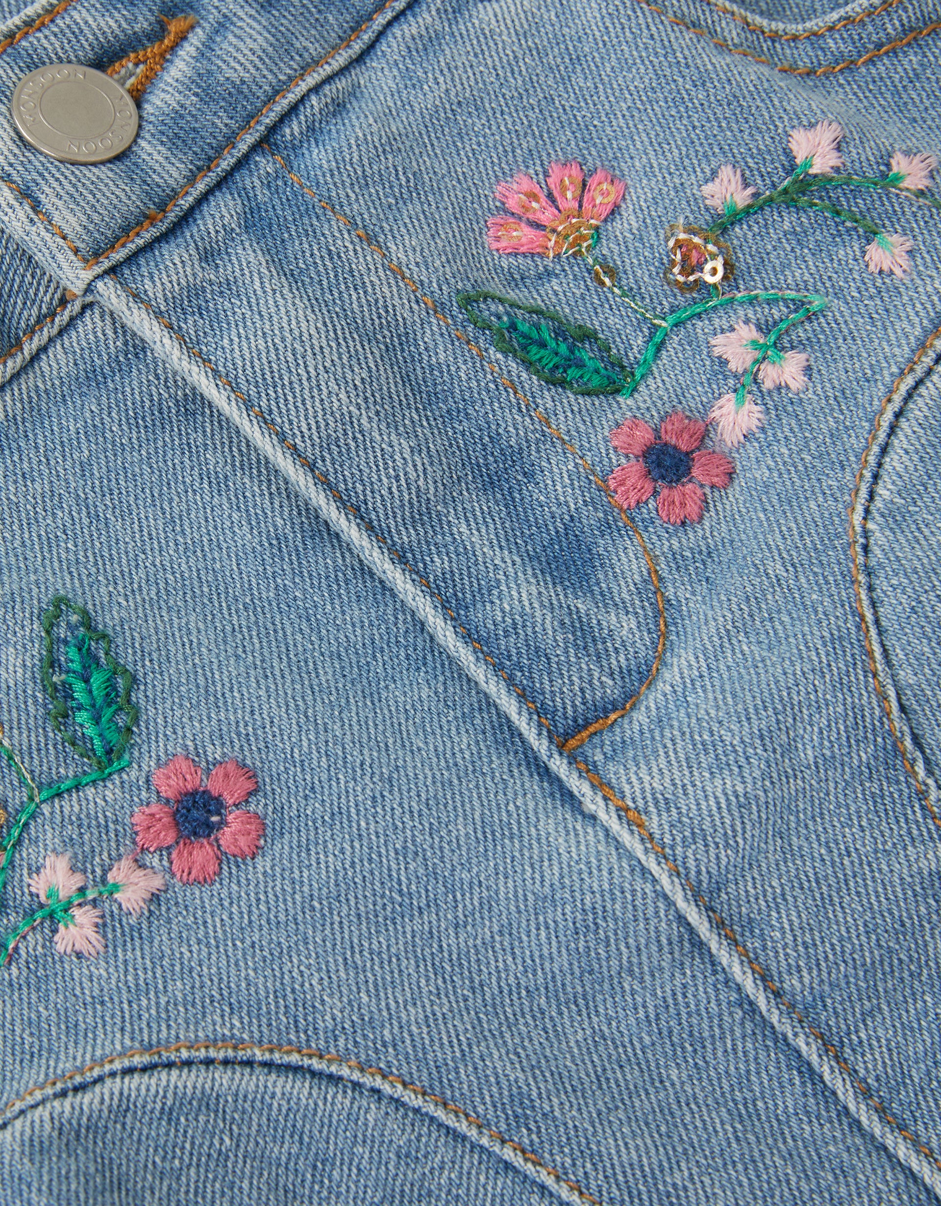 SUKNJA - DENIM EMB GODET SKIRT