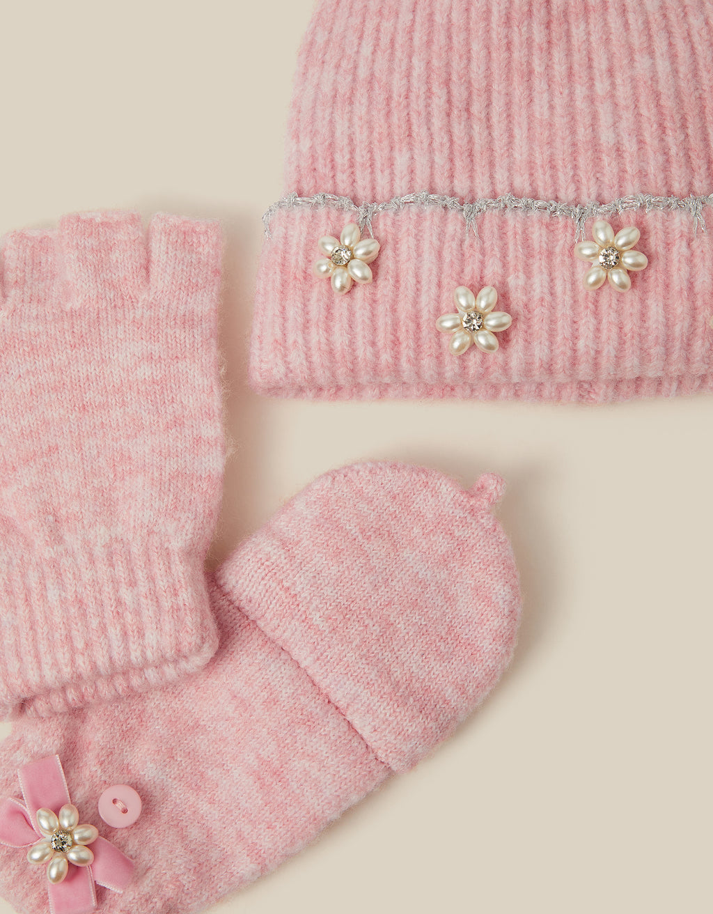 SET KAPA I RUKAVICE - PINK SCALLOP HAT & GLOVE