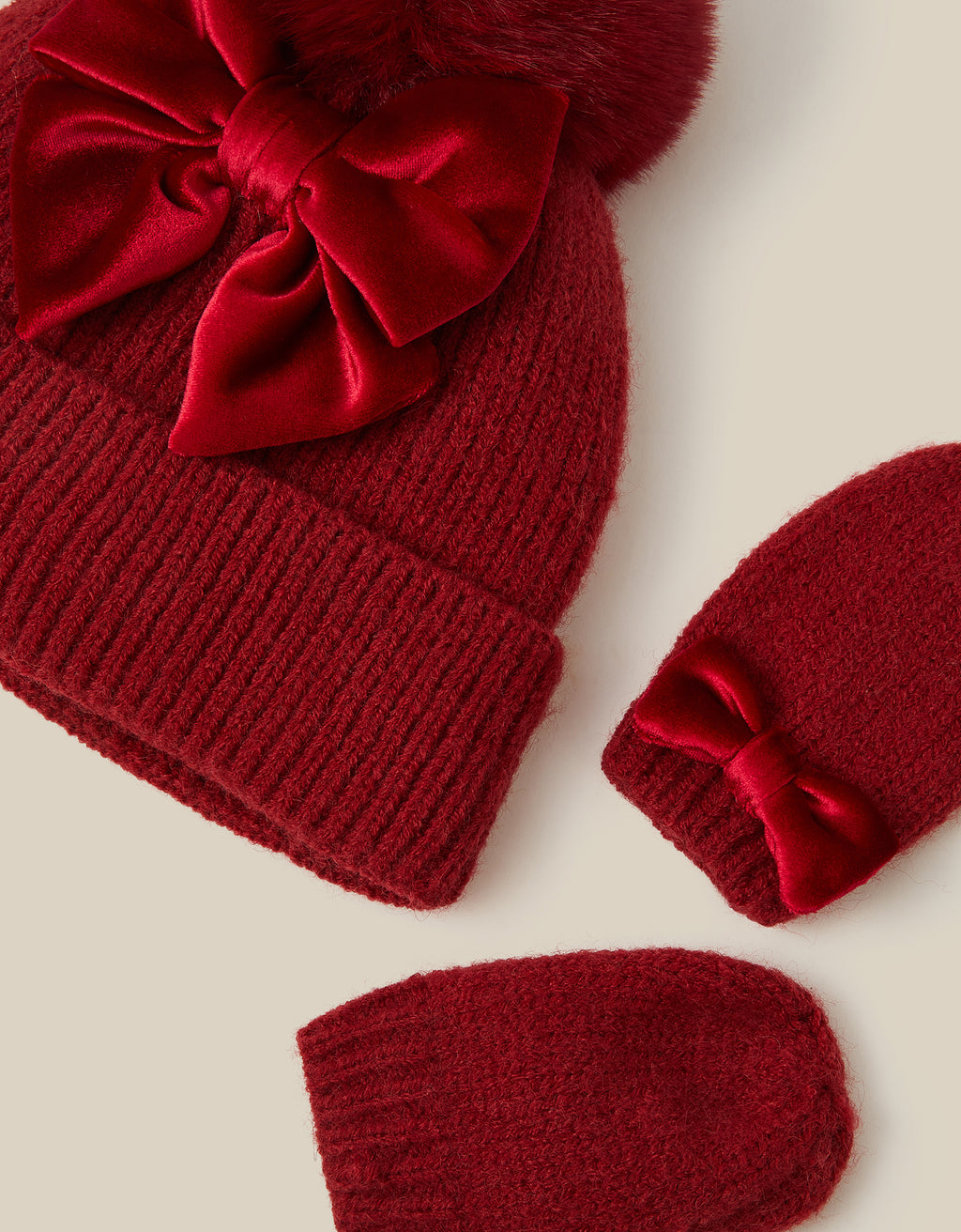 SET KAPA I RUKAVICE - BABY RED BOW HAT&MITTEN