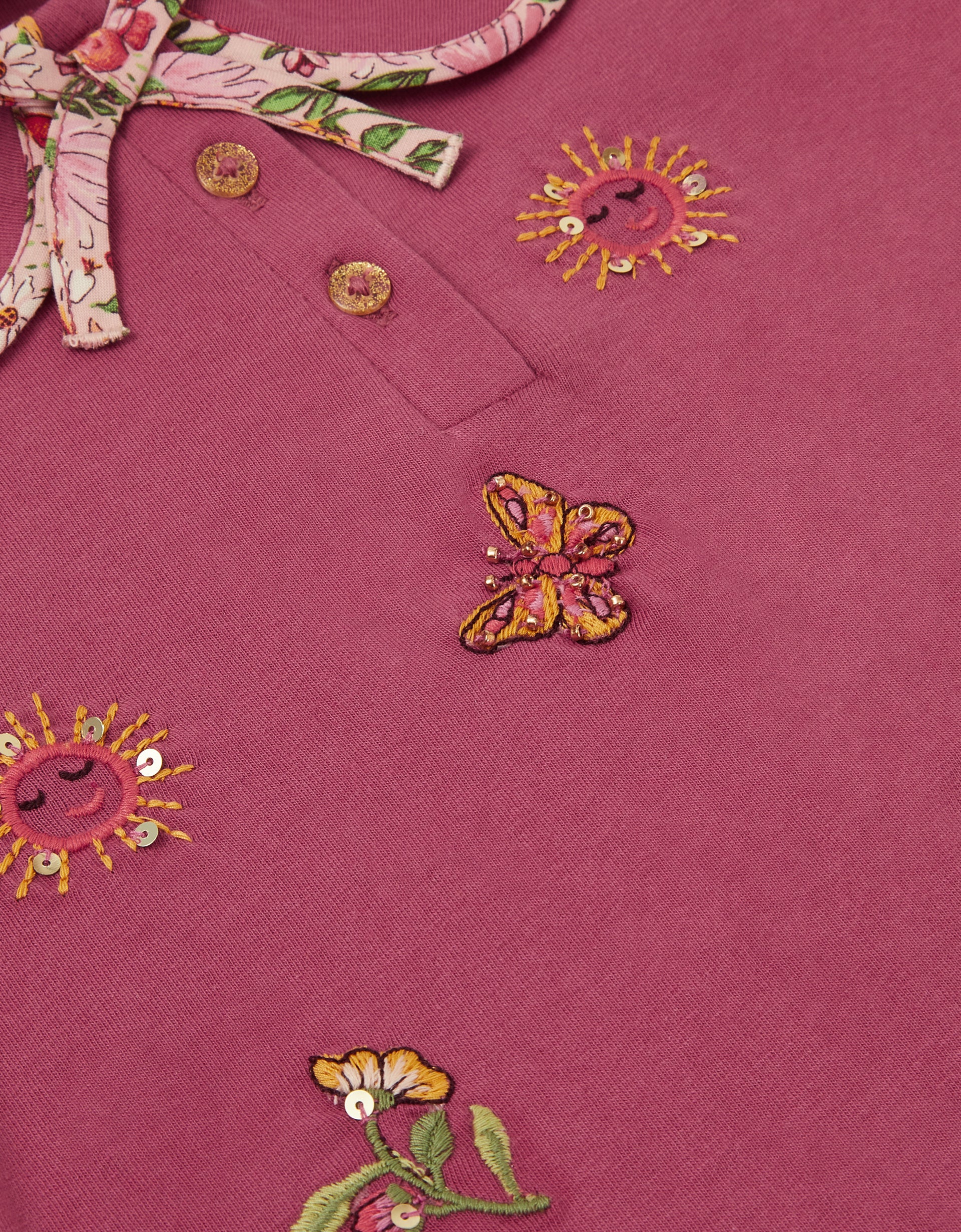 MAJICA - SS FLORAL EMB COLLAR TSHI