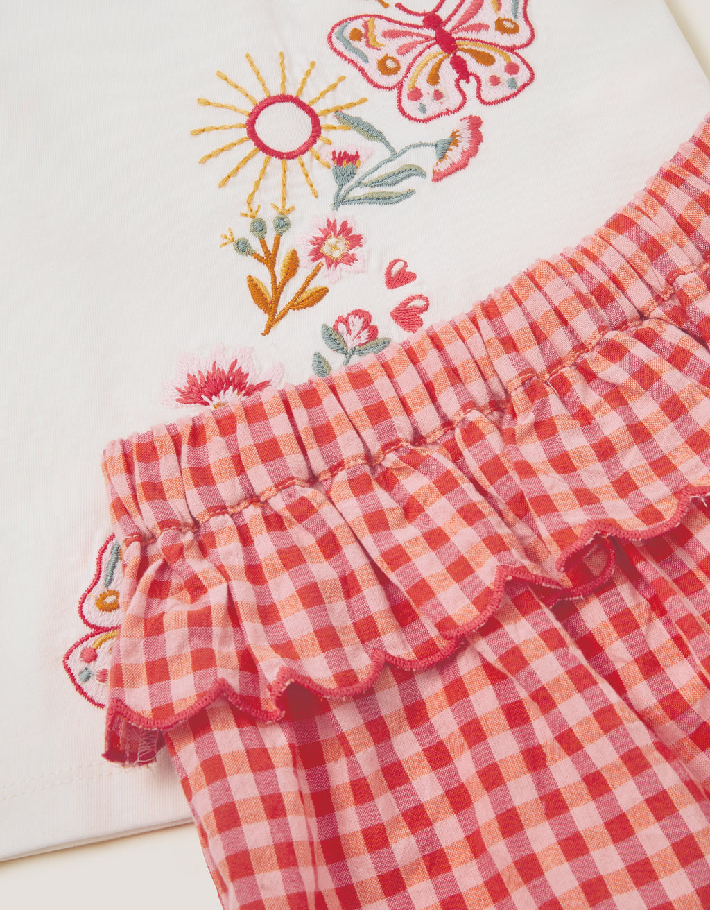 SET - BABY EMB TOP & GINGHAM TR
