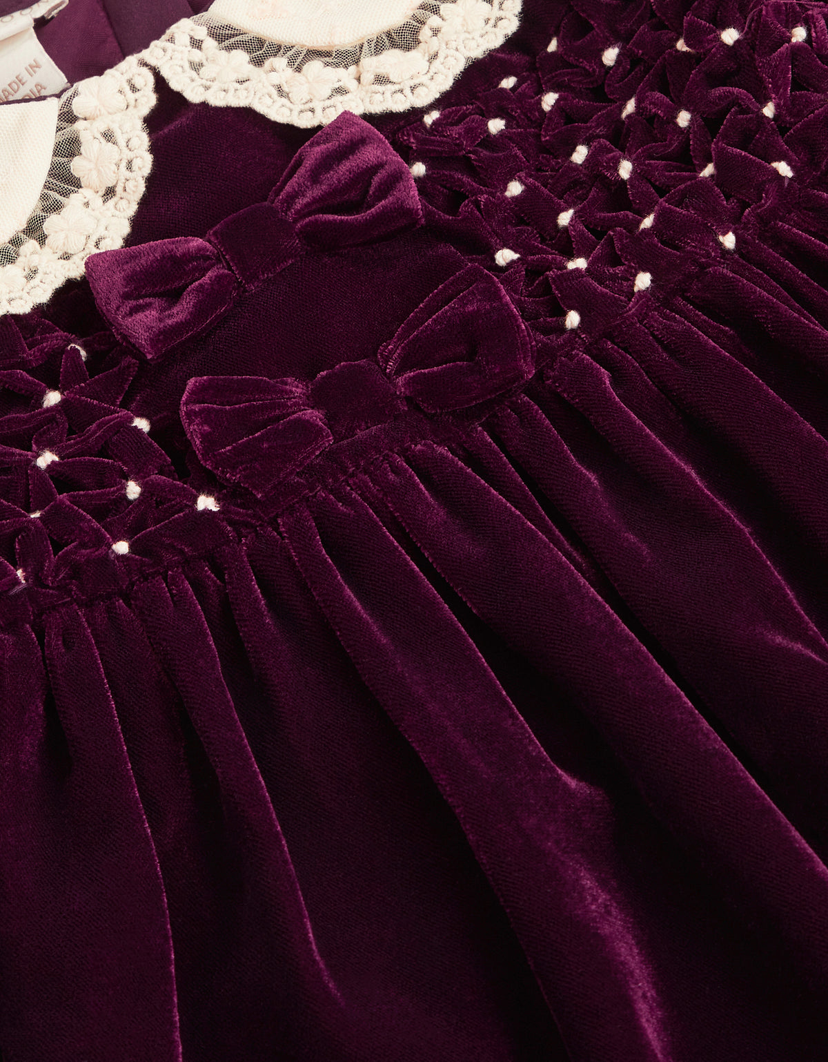 HALJINA - BBY VLVT COLAR SMCKD DRES