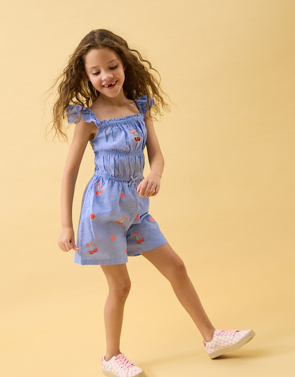 KOMBINEZON - EMB CHERRY HEART PLAYSUIT