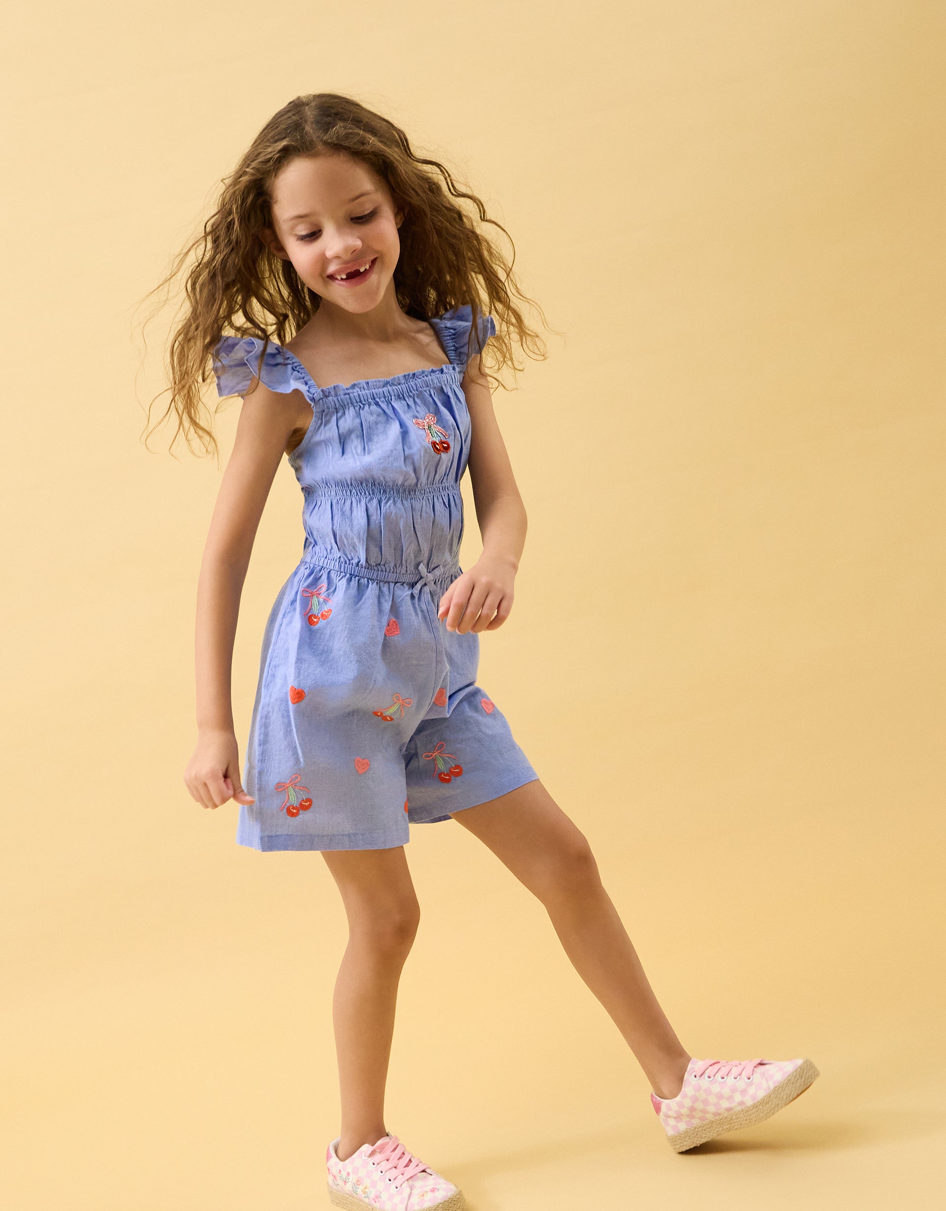 KOMBINEZON - EMB CHERRY HEART PLAYSUIT