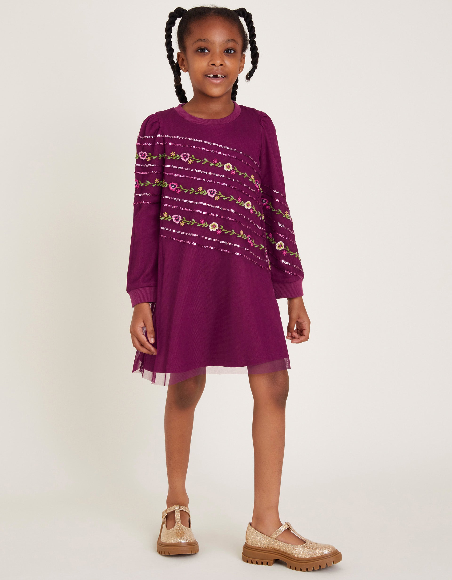 HALJINA - LS EMB MESH JERSEY DRESS