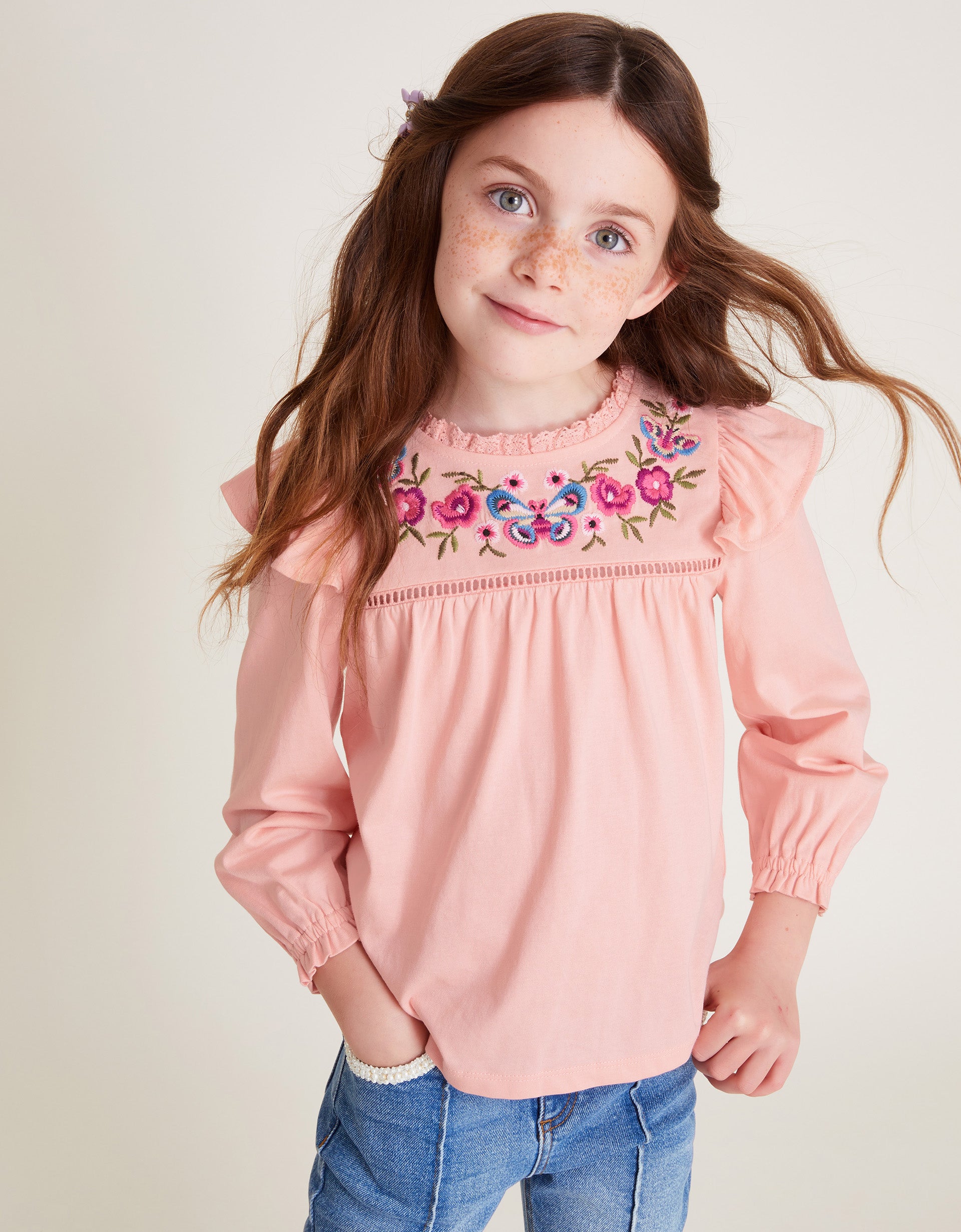 MAJICA - SEW LS FLORAL EMB TEE