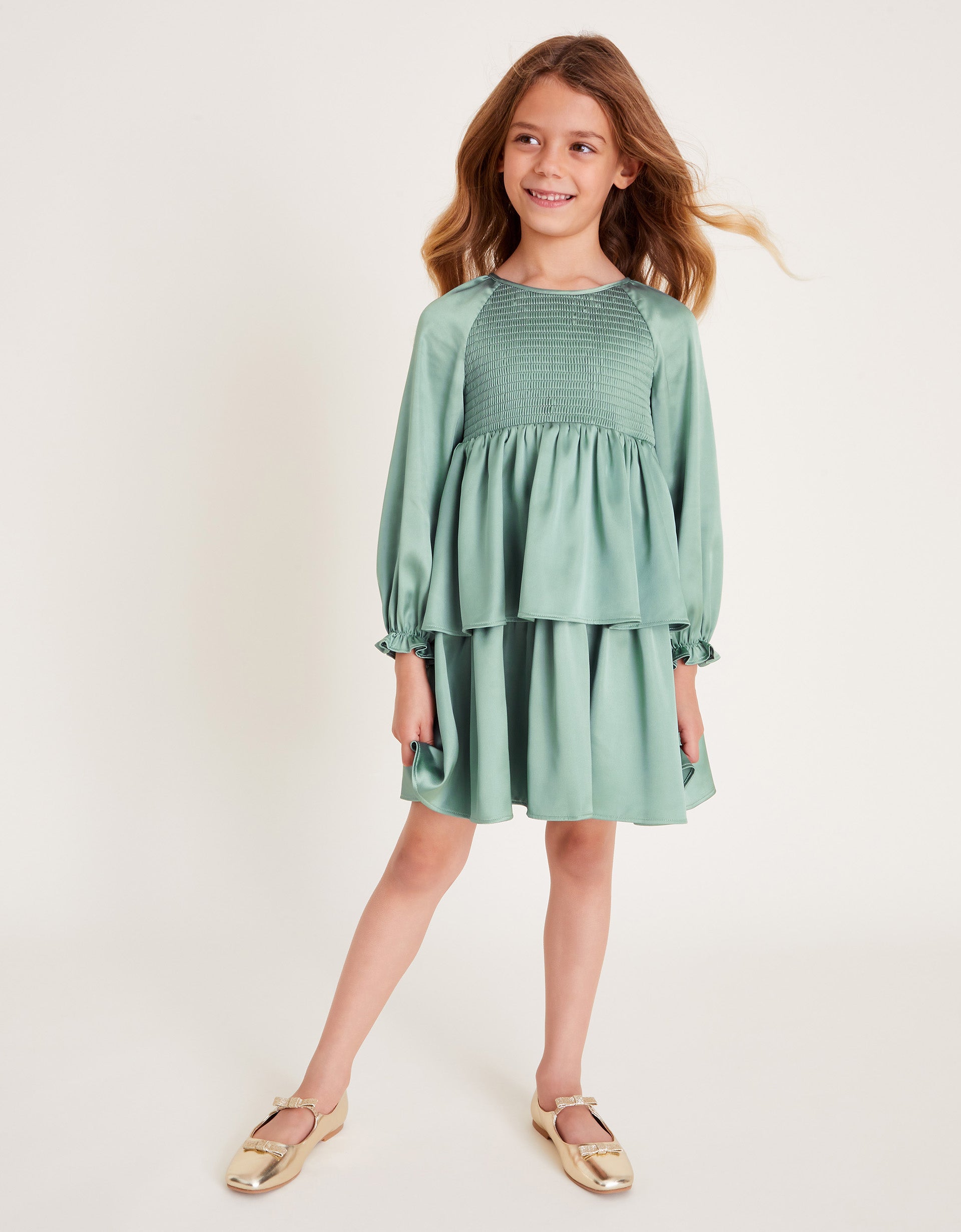 HALJINA - TIERED SATIN SMOCK DRESS