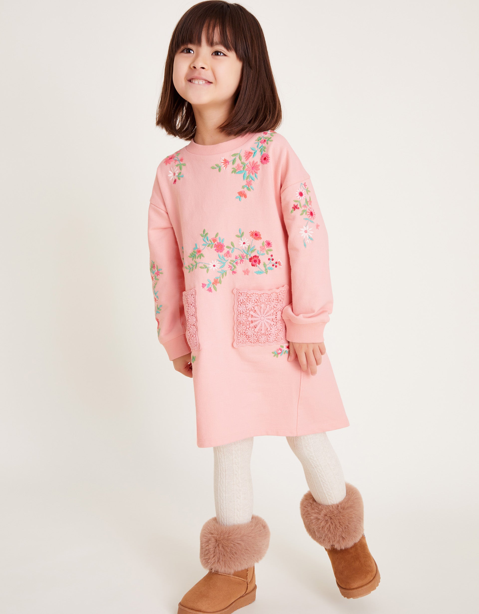 HALJINA - FLORAL EMB SWEAT DRESS