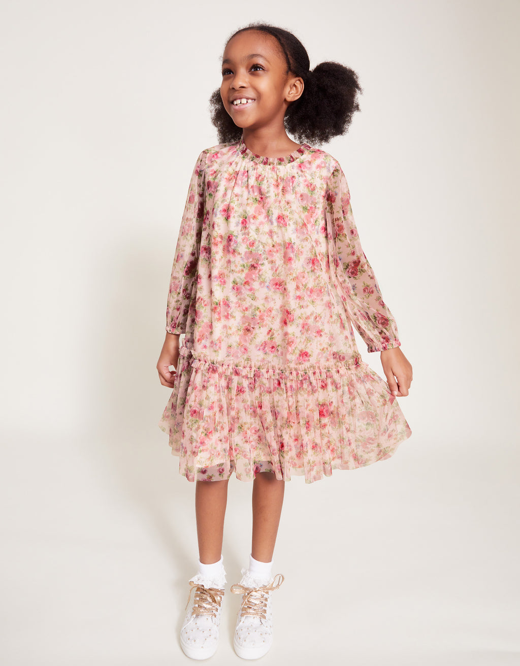 HALJINA - LS FLORAL MESH PRINTED DR