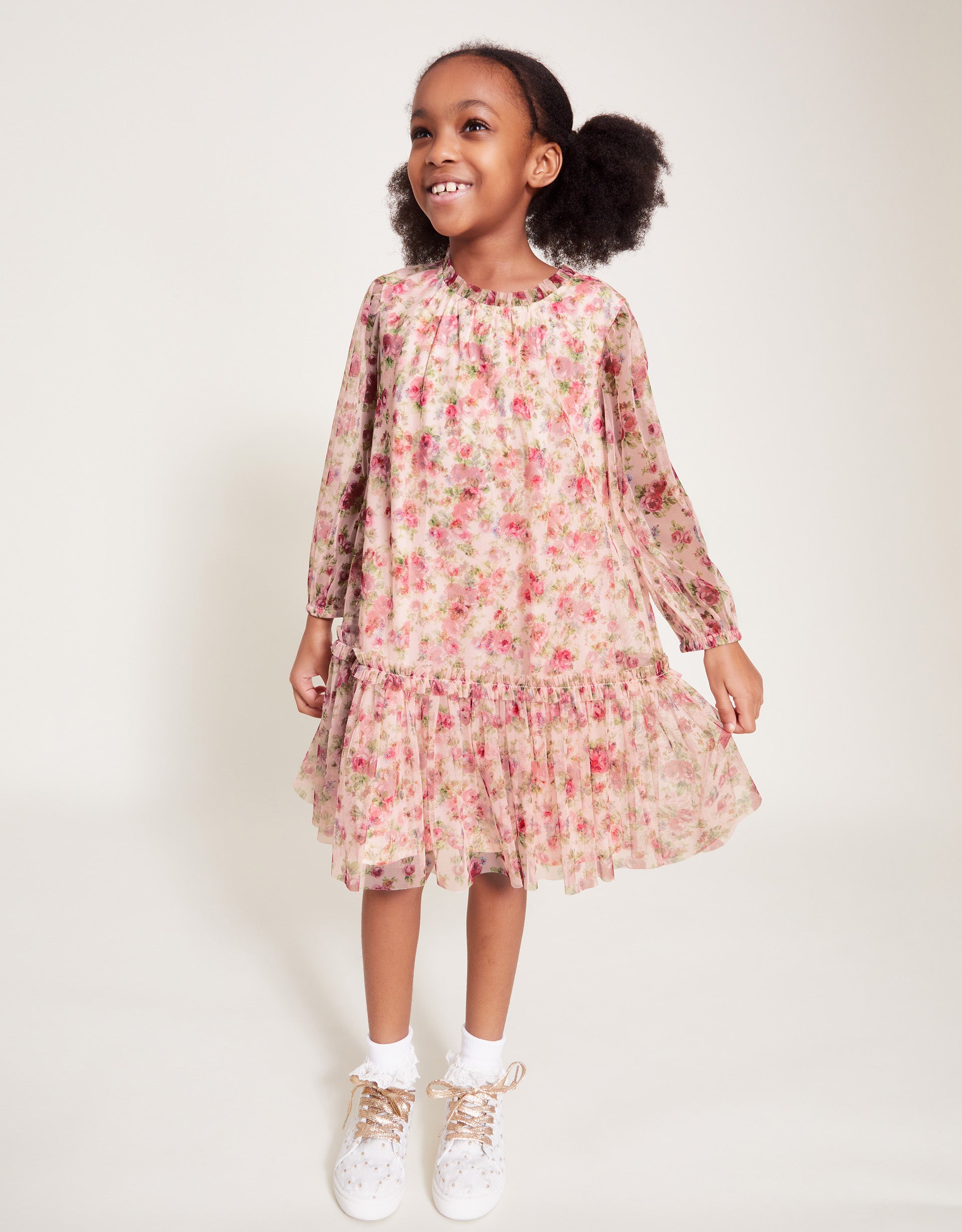 HALJINA - LS FLORAL MESH PRINTED DR