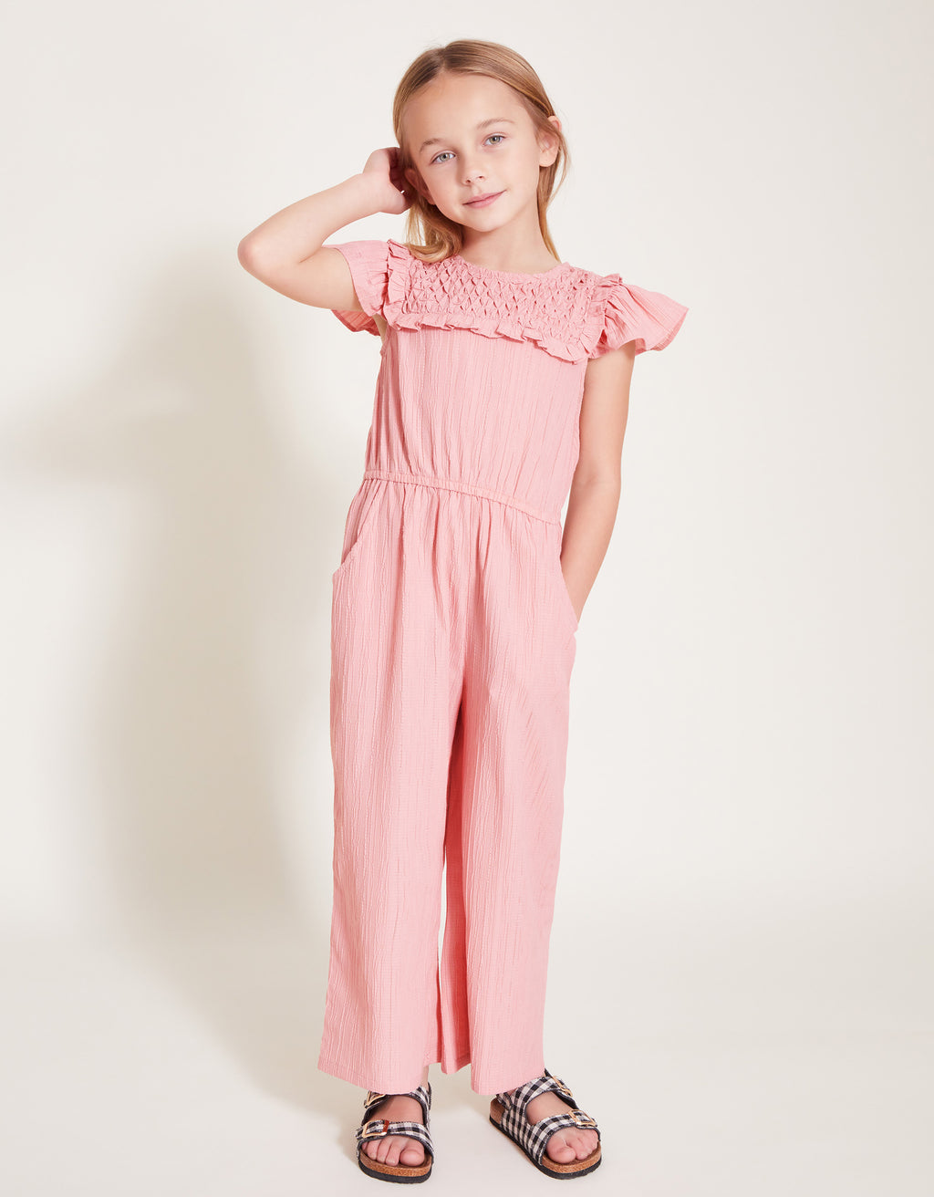 KOMBINEZON - SMOCKED TEXTURED JUMPSUIT