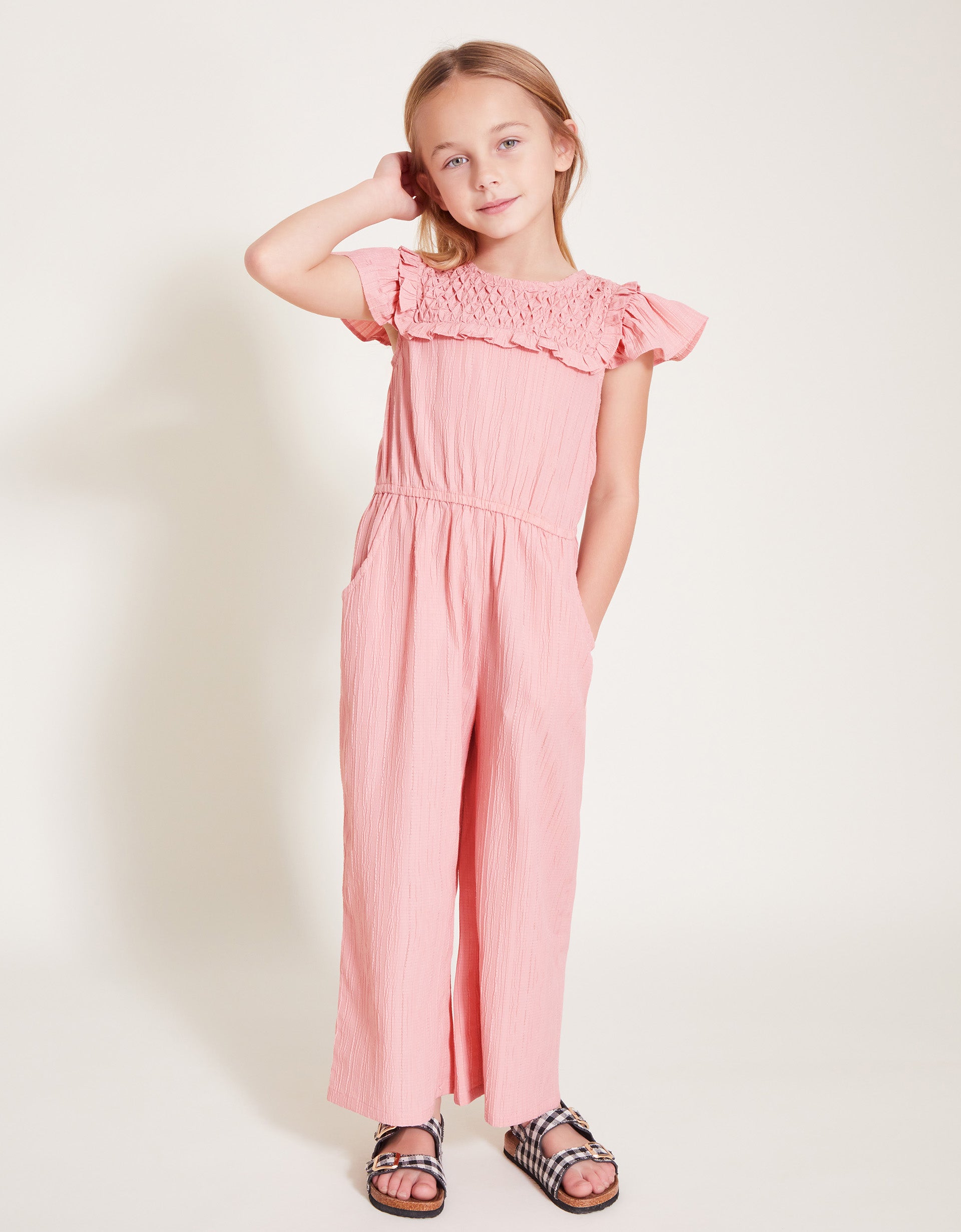 KOMBINEZON - SMOCKED TEXTURED JUMPSUIT