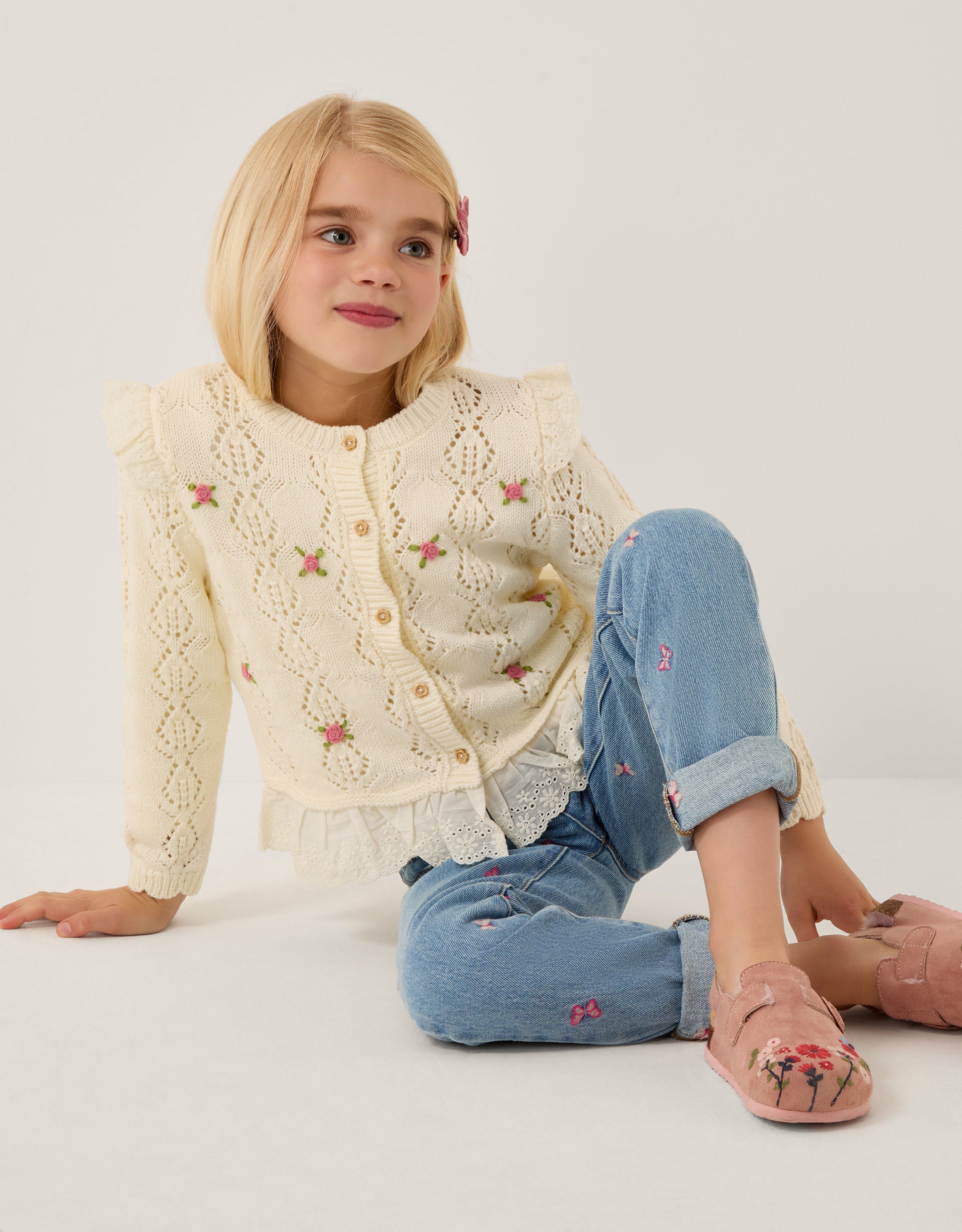 KARDIGAN - EMBROIDERED FRILL BROIDER