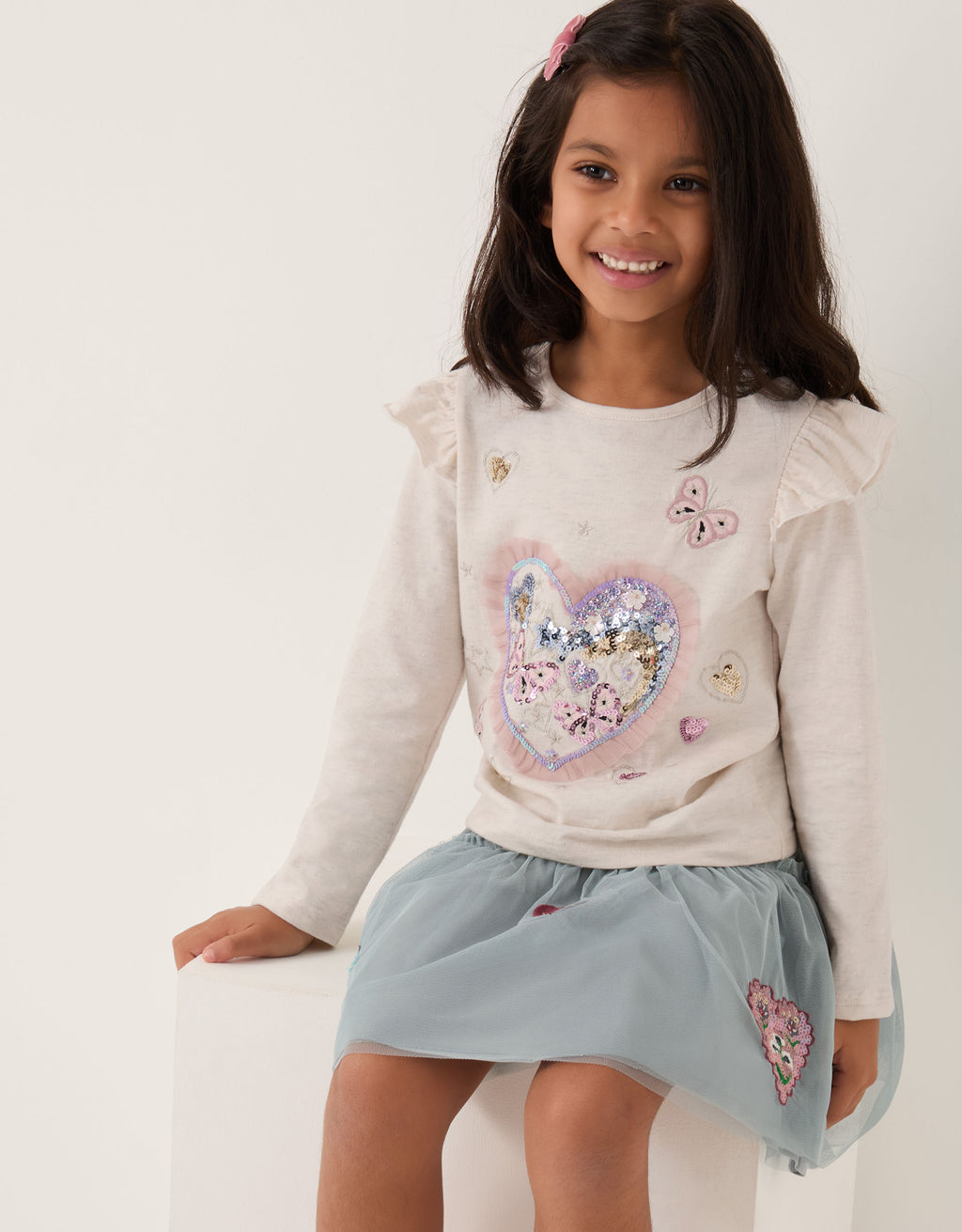 MAJICA - SPARKLE HEART BFFLY TEE