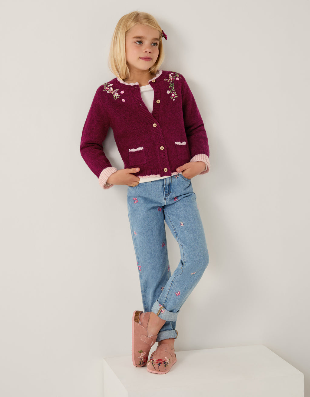 KARDIGAN - BERRY FLORAL EMB CARDIGAN