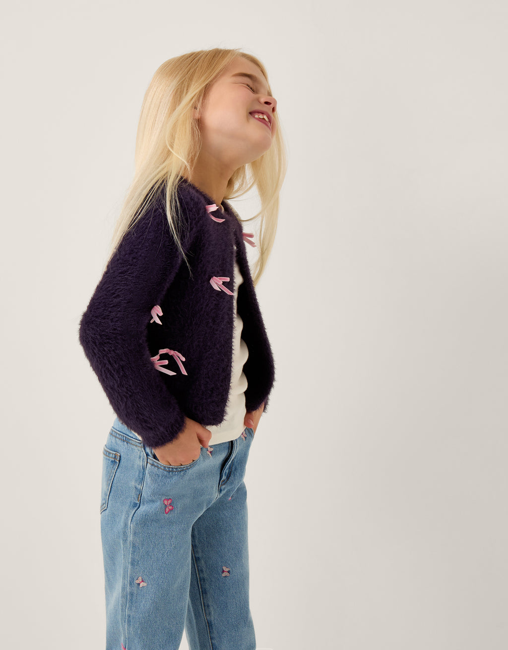 KARDIGAN - NAVY BOW TRIM EYELASH KNI