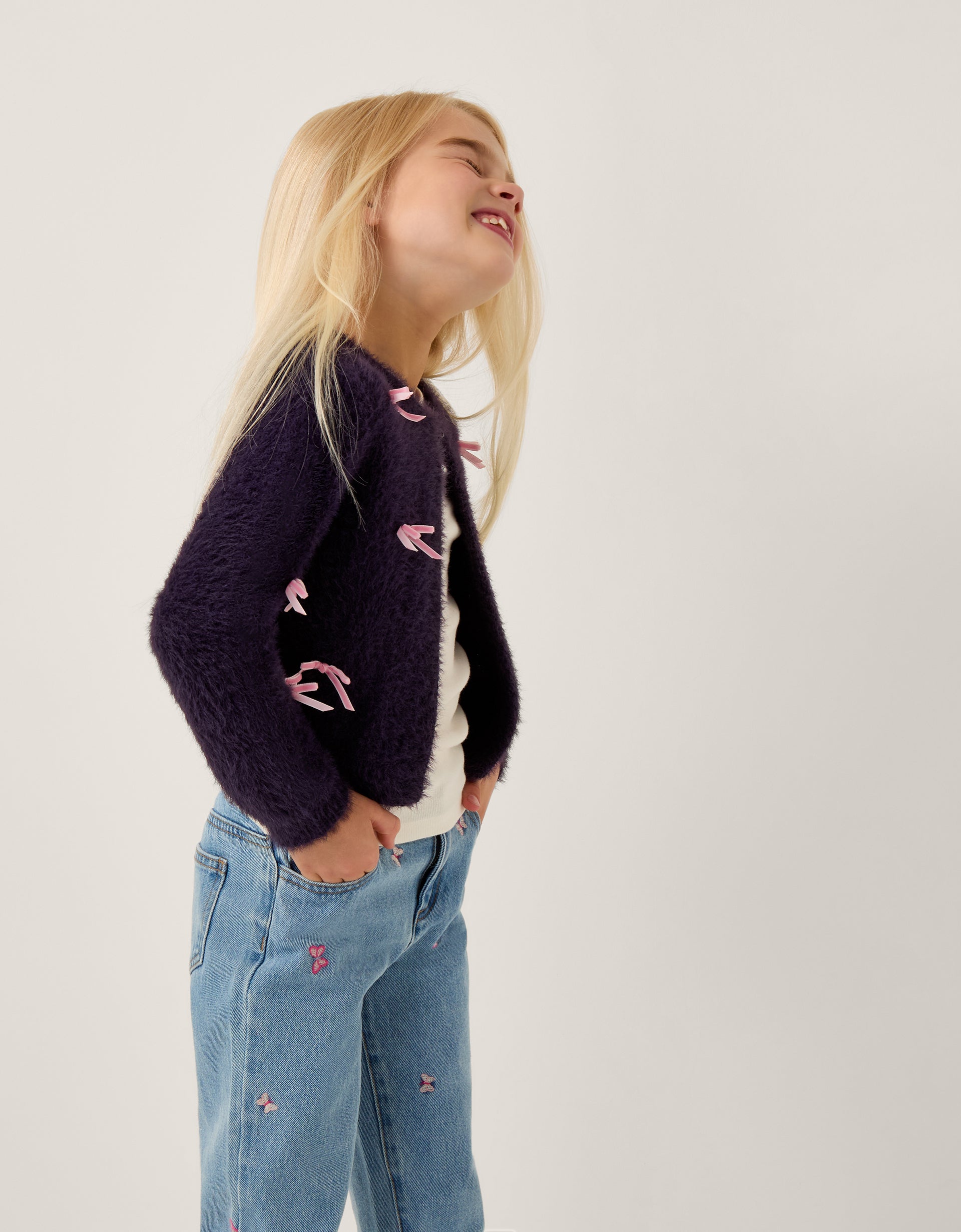 KARDIGAN - NAVY BOW TRIM EYELASH KNI