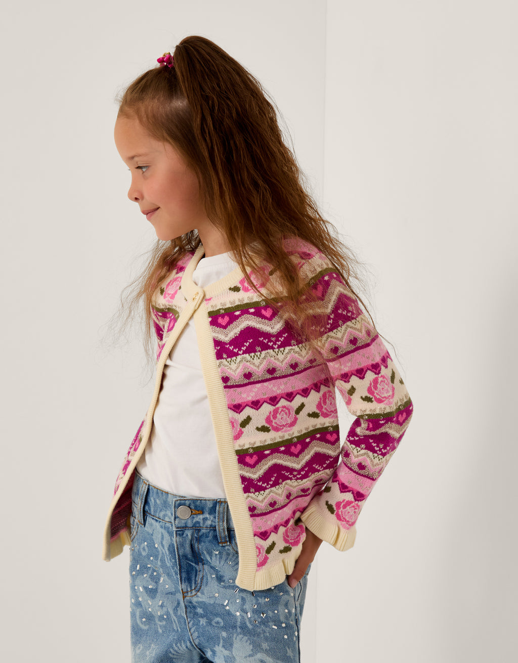 KARDIGAN - ROSE ALL OVER EDGE KNITTE