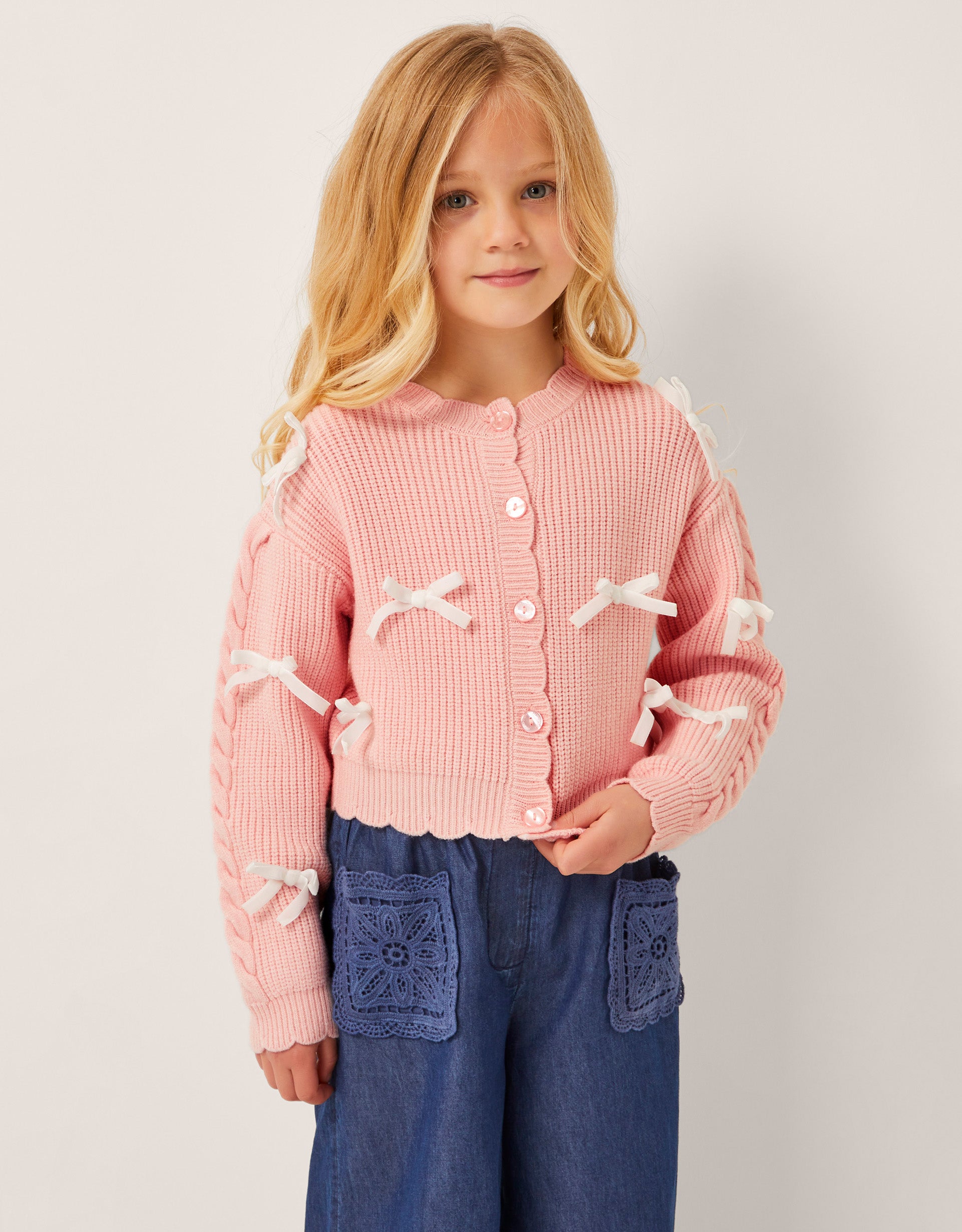 KARDIGAN - PINK BOW CARDIGAN