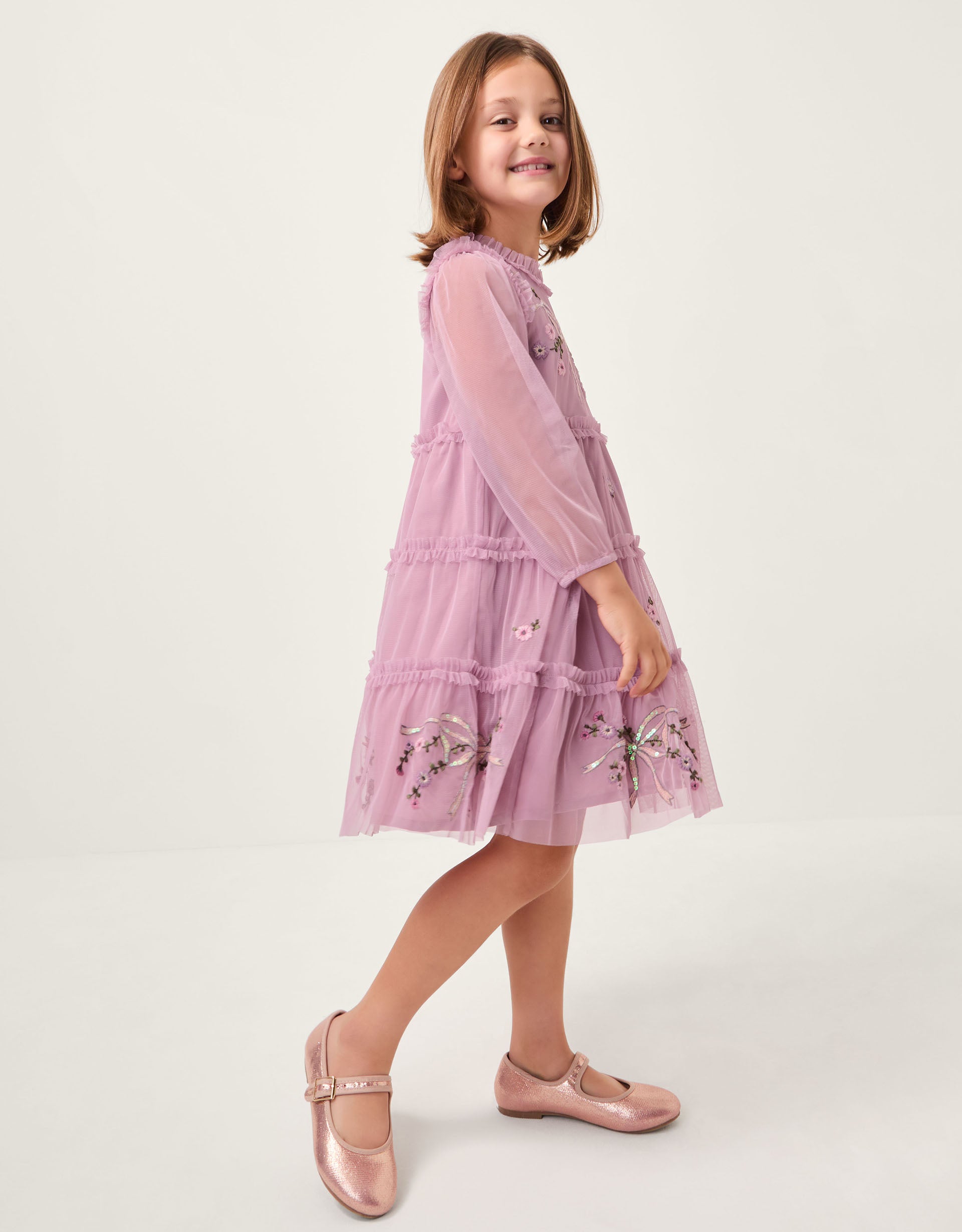 HALJINA - EMB MESH BOW FLORAL DRESS