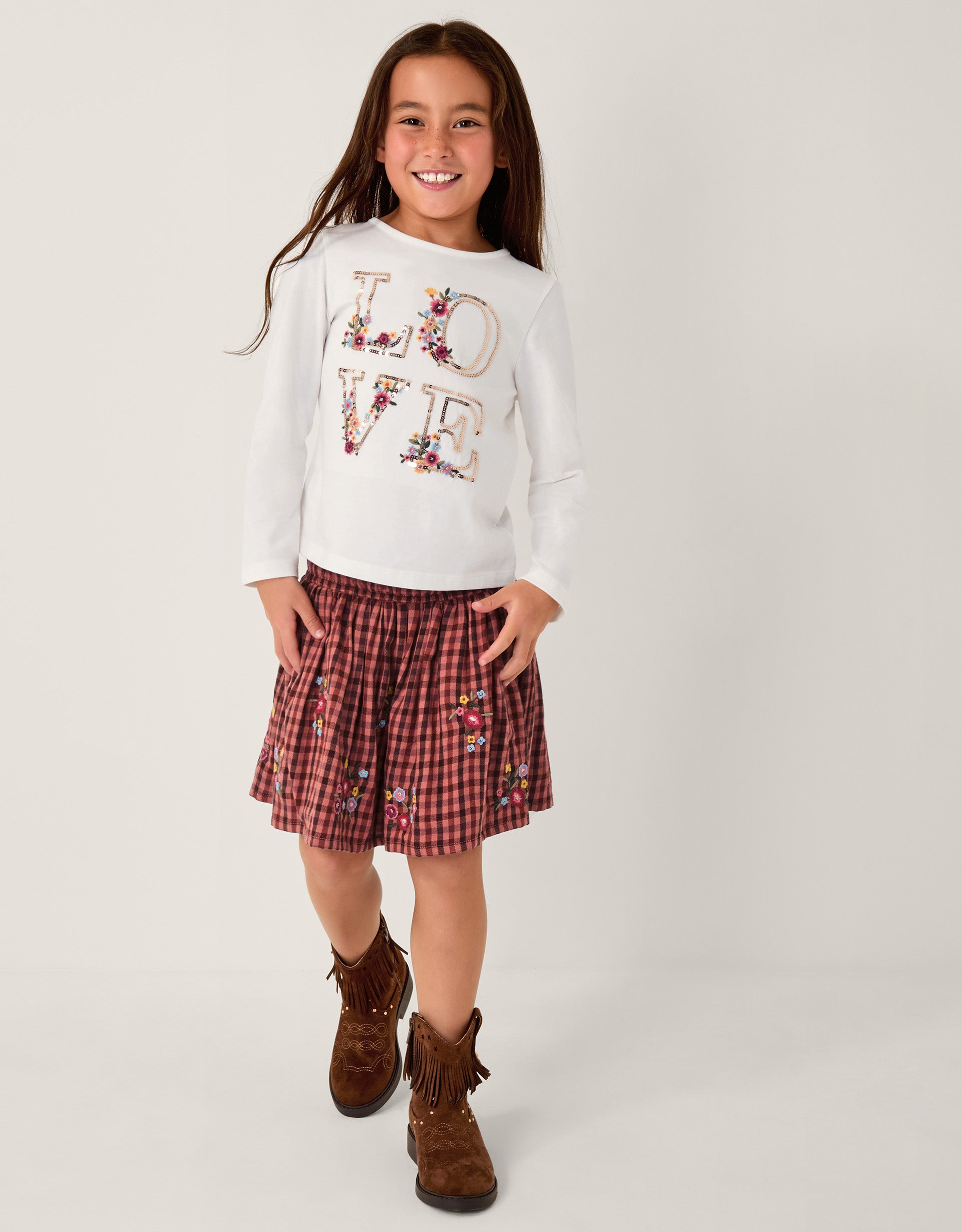 SET - LOVE RUST CHECK SKIRT SET