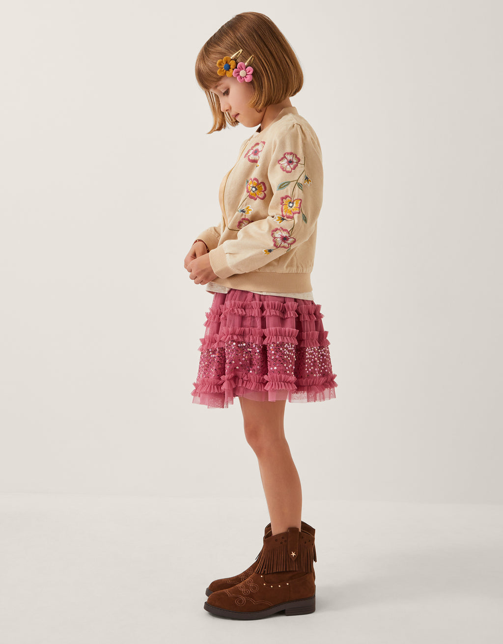 BOMBER JAKNA - SUEDE FLORAL BOMBER