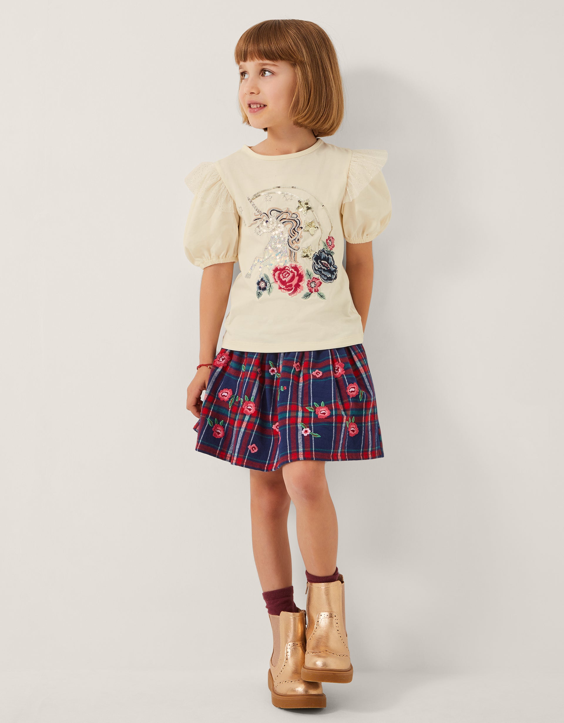 SUKNJA - CHECK EMB FLORAL SKIRT