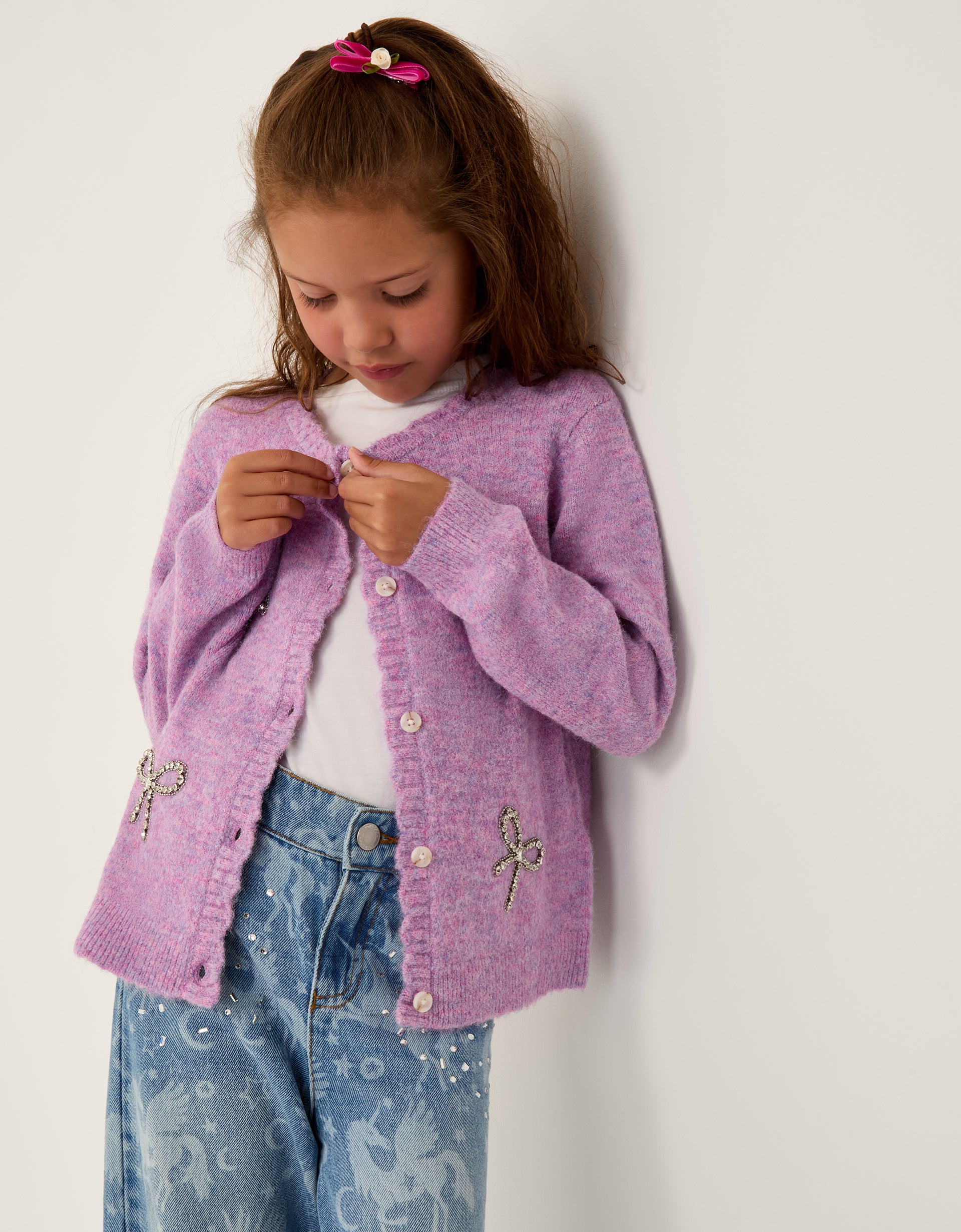 KARDIGAN - HOTFIX BOW KNIT CARDI PUR
