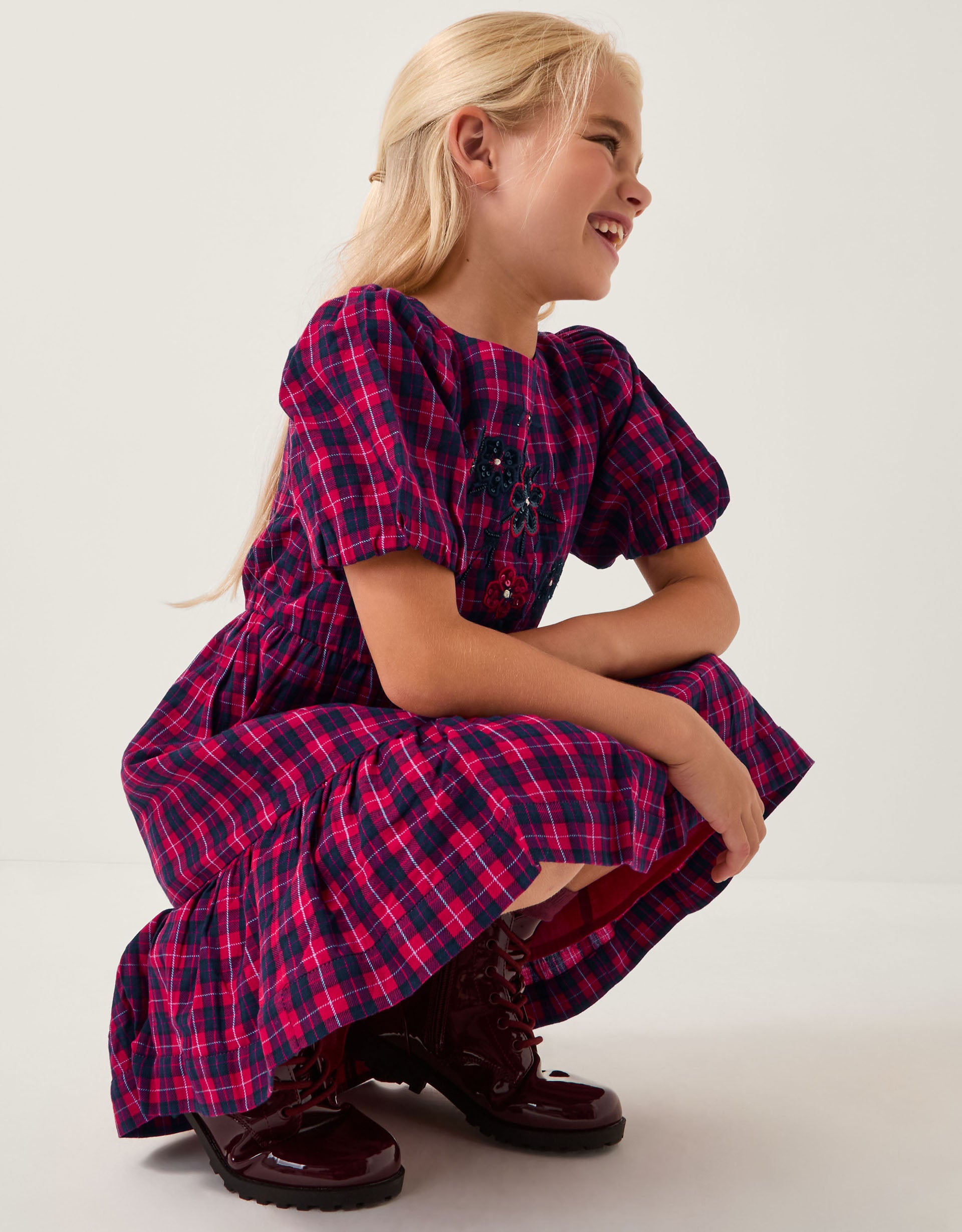HALJINA - SEQUIN EMB TARTAN DRESS