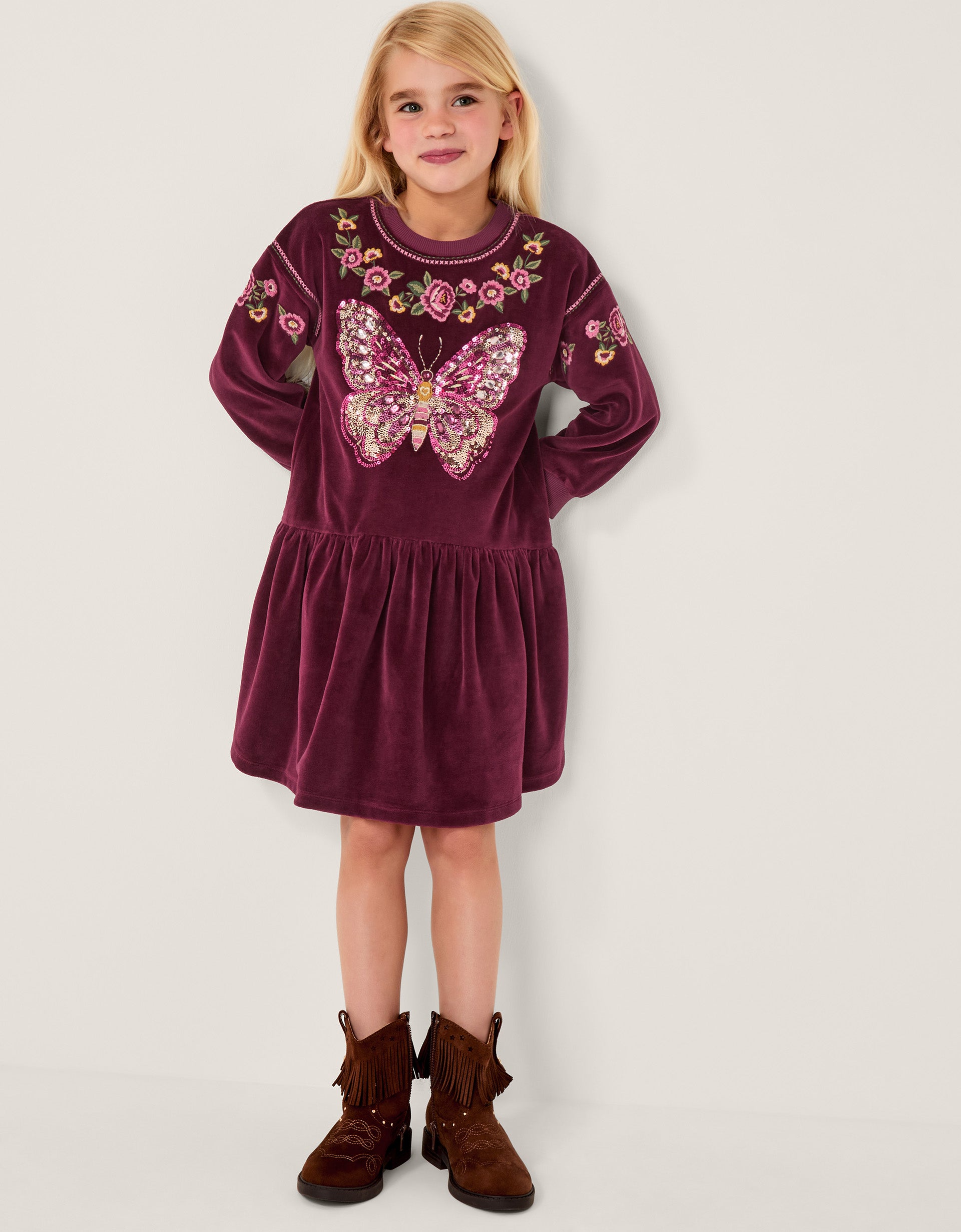 HALJINA - BTTFLY VELOR EMBELL DRESS