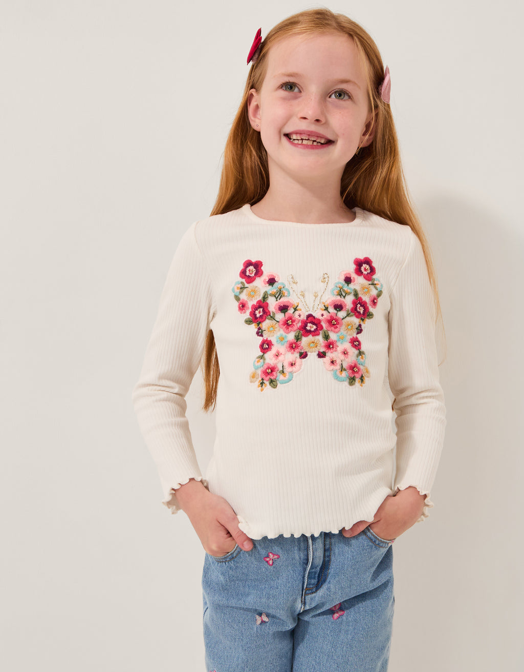 MAJICA - BUTTERFLY EMB RIBBED TOP