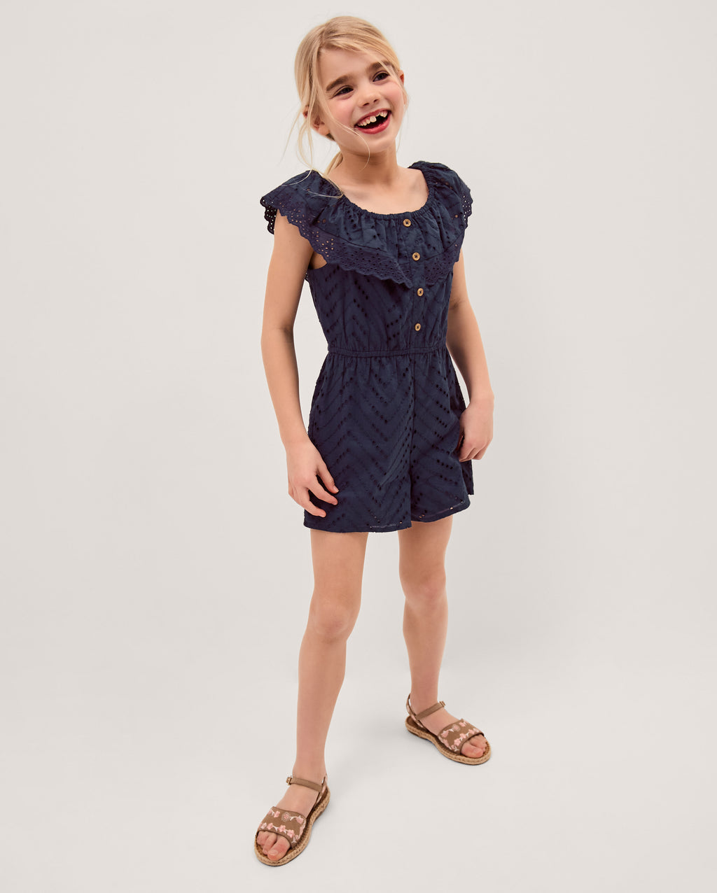 KOMBINEZON - NAVY BRODERIE PLAYSUIT