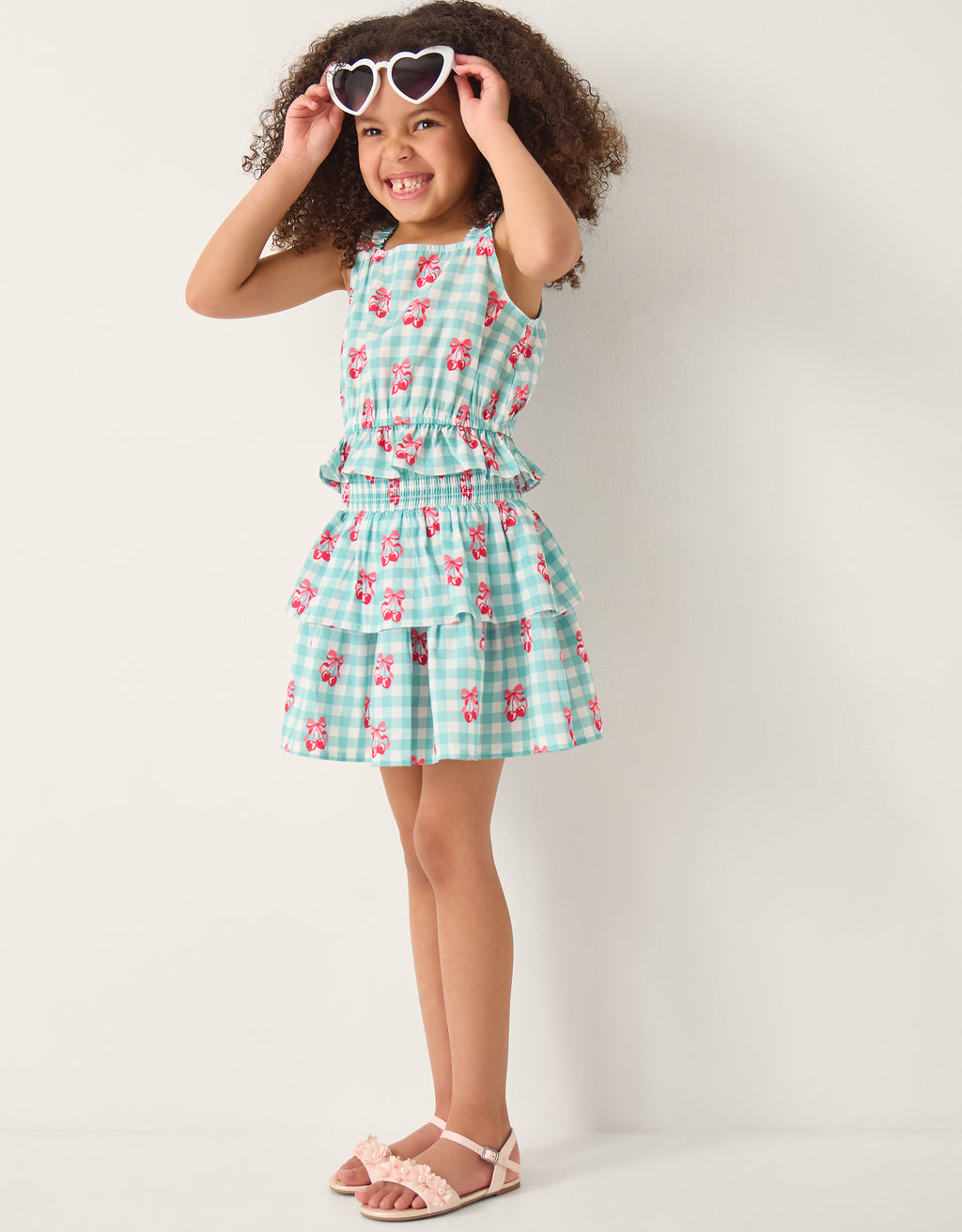 SET - GINGHAM CHERRY SKIRT SET