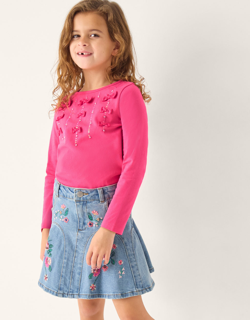 SUKNJA - DENIM EMB GODET SKIRT