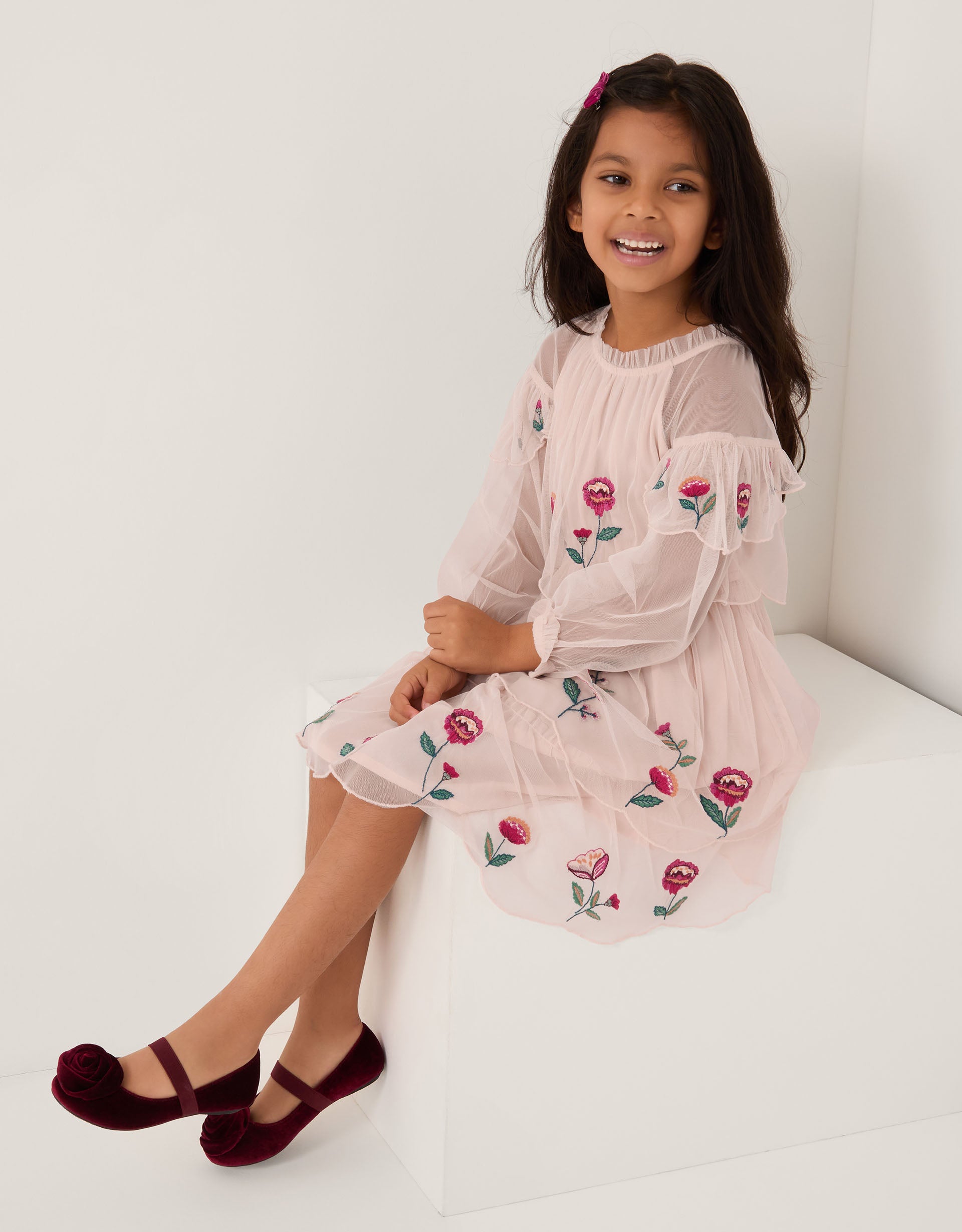 HALJINA - LS MESH SCALLOP EMB DRESS