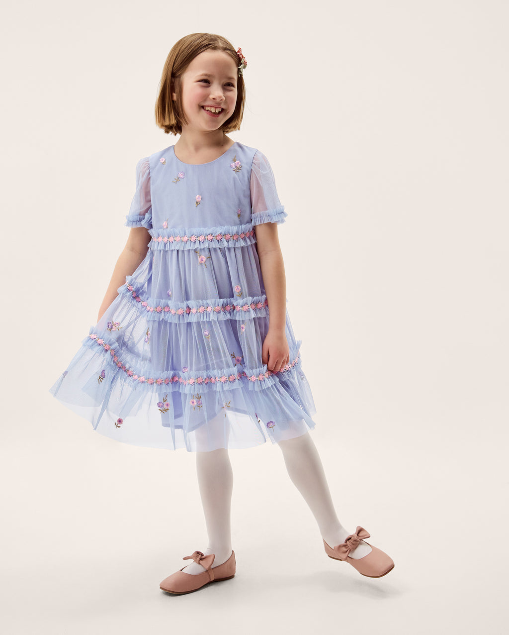 HALJINA - BLUE MESH TIERRED DRESS