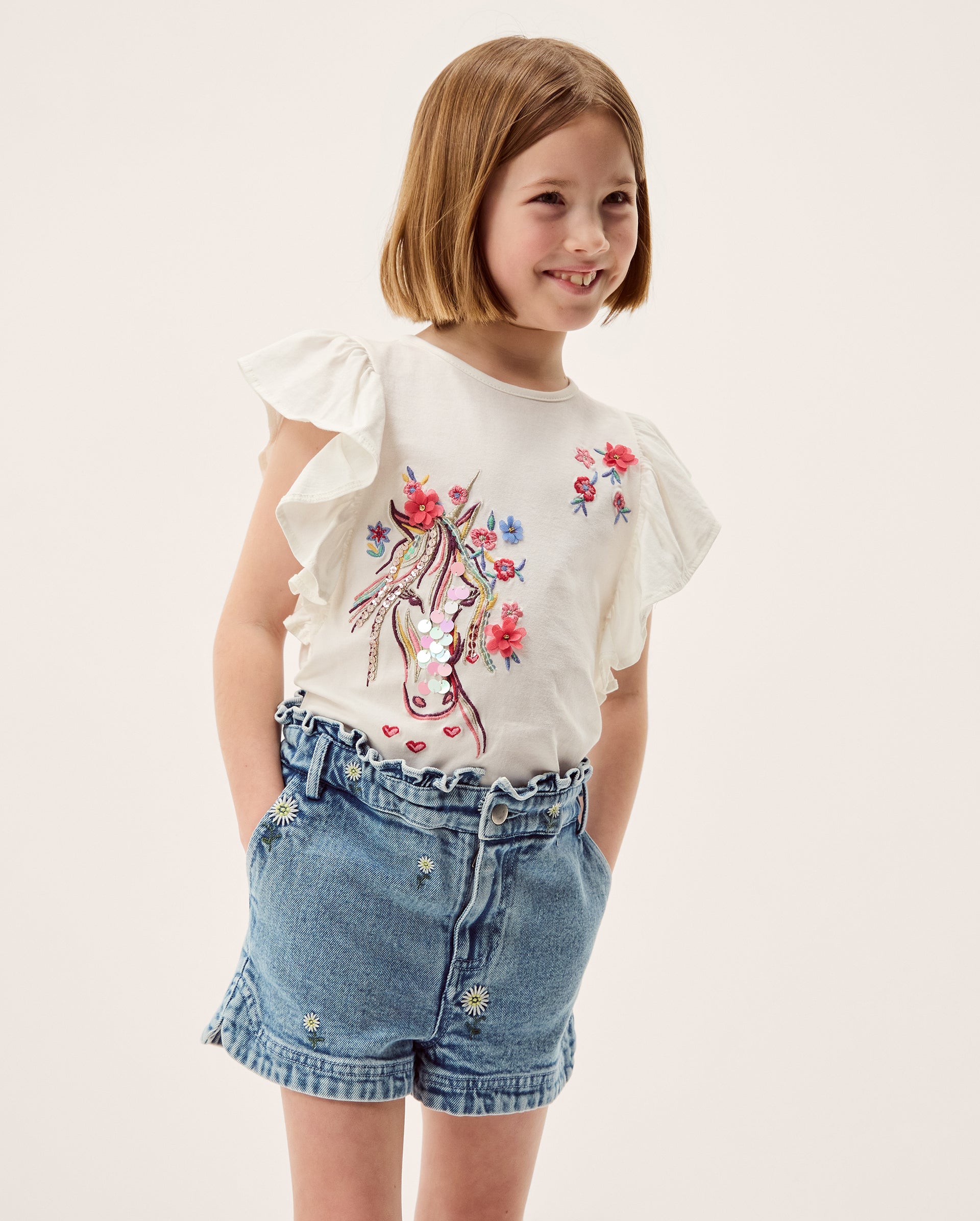 ŠORTS - DAISY EMB DENIM SHORTS