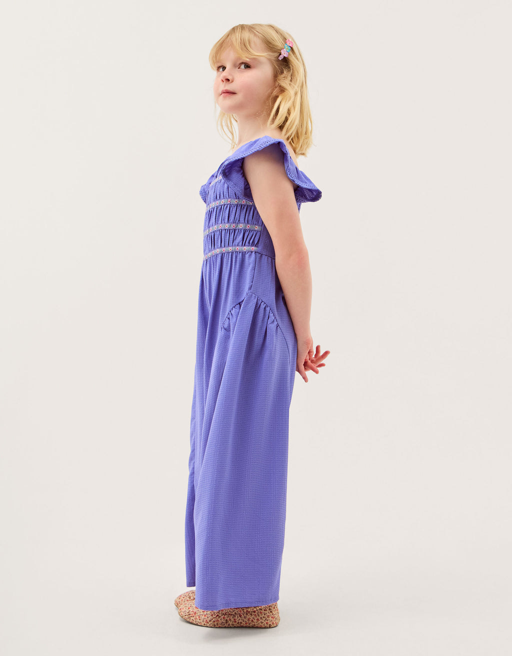 KOMBINEZON - BLUE TEXT SHIRR JUMPSUIT