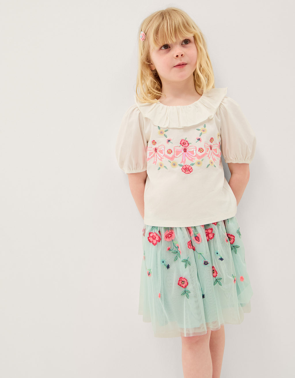 SET - BOW FLRAL TOP/DISCO SKIRT