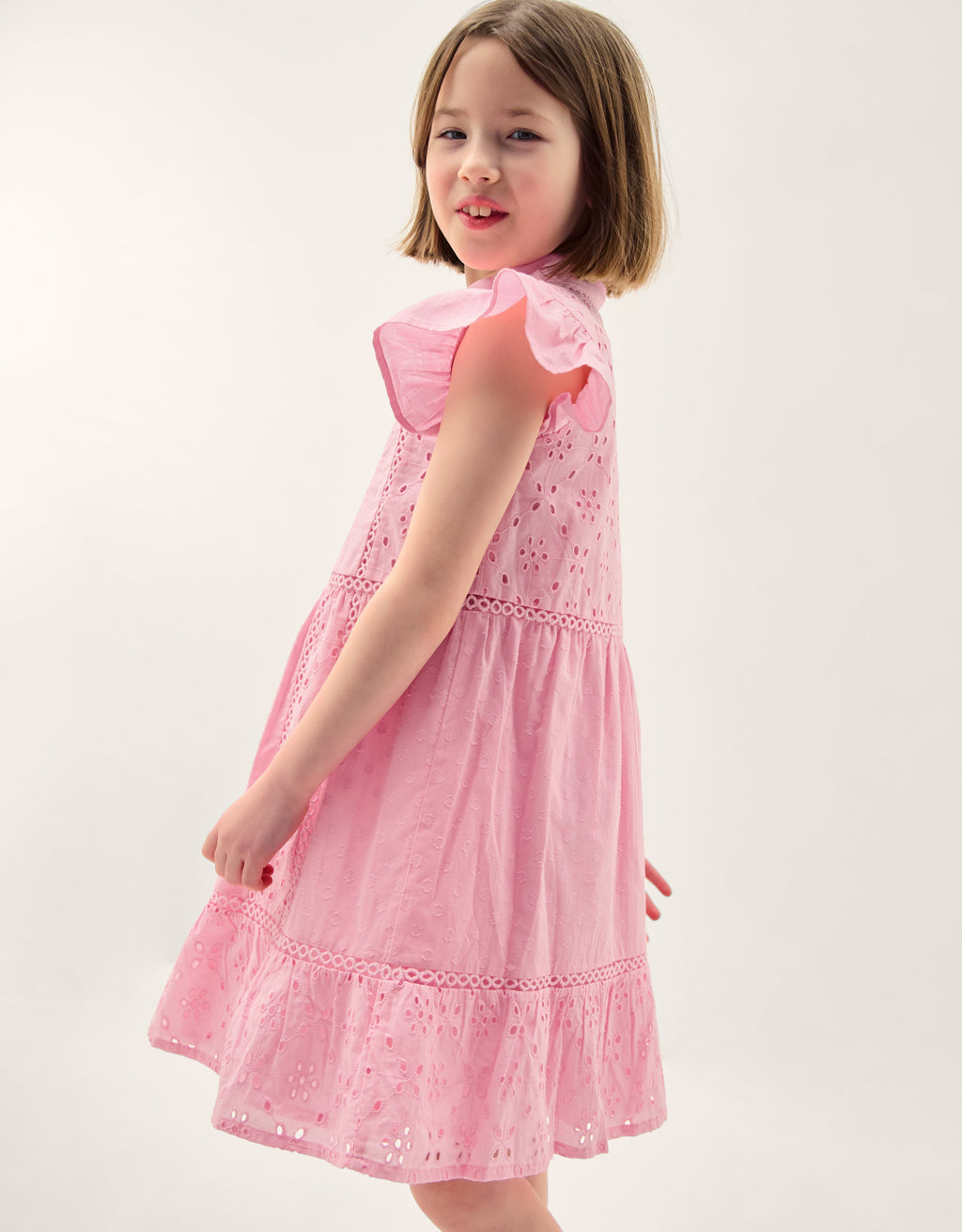 HALJINA - PINK BROIDER BUTTON DRESS