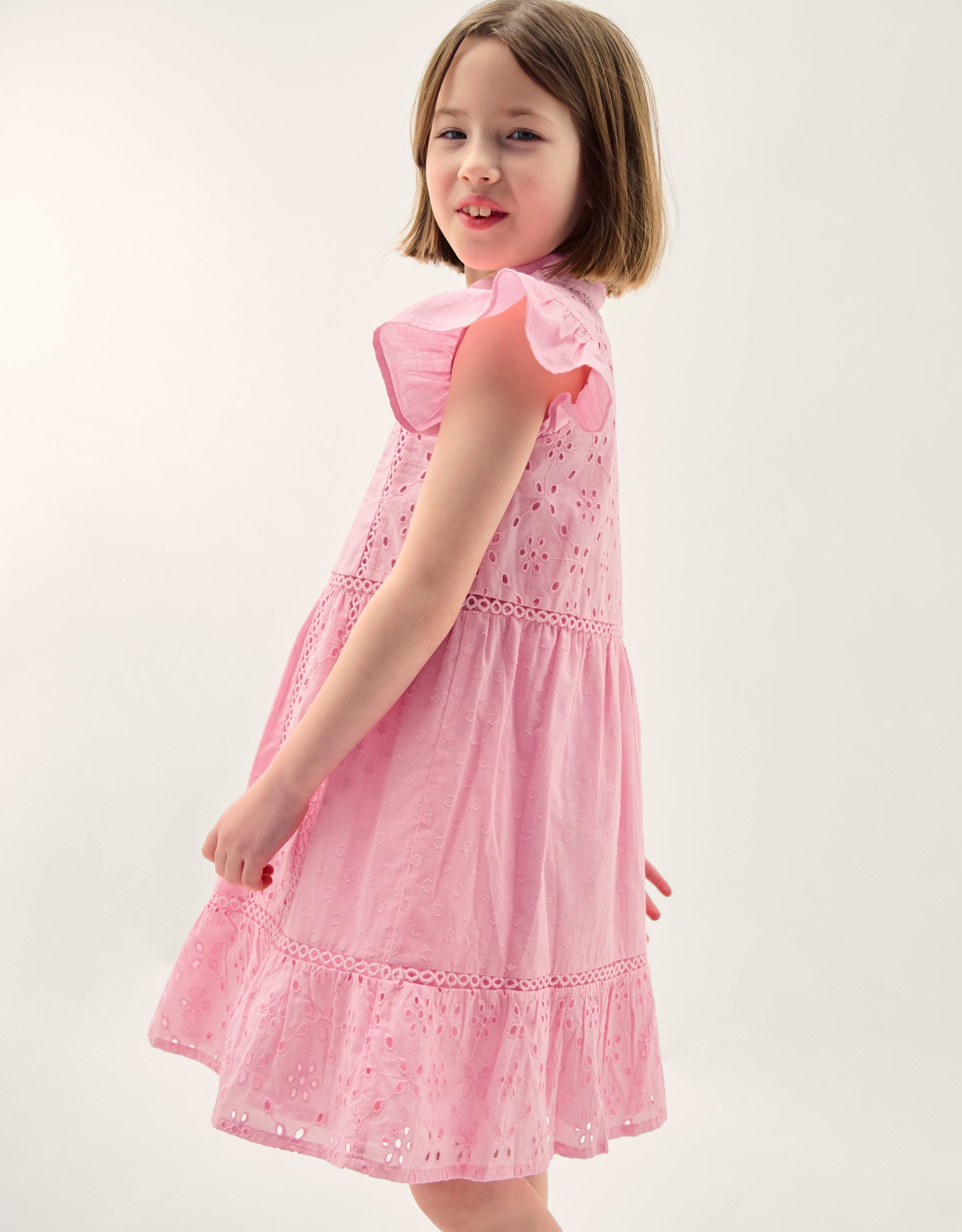 HALJINA - PINK BROIDER BUTTON DRESS