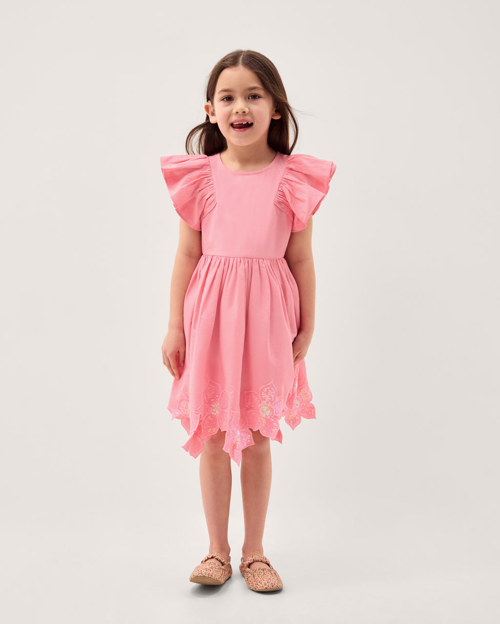HALJINA - PINK SEQUIN FLR CUT DRESS