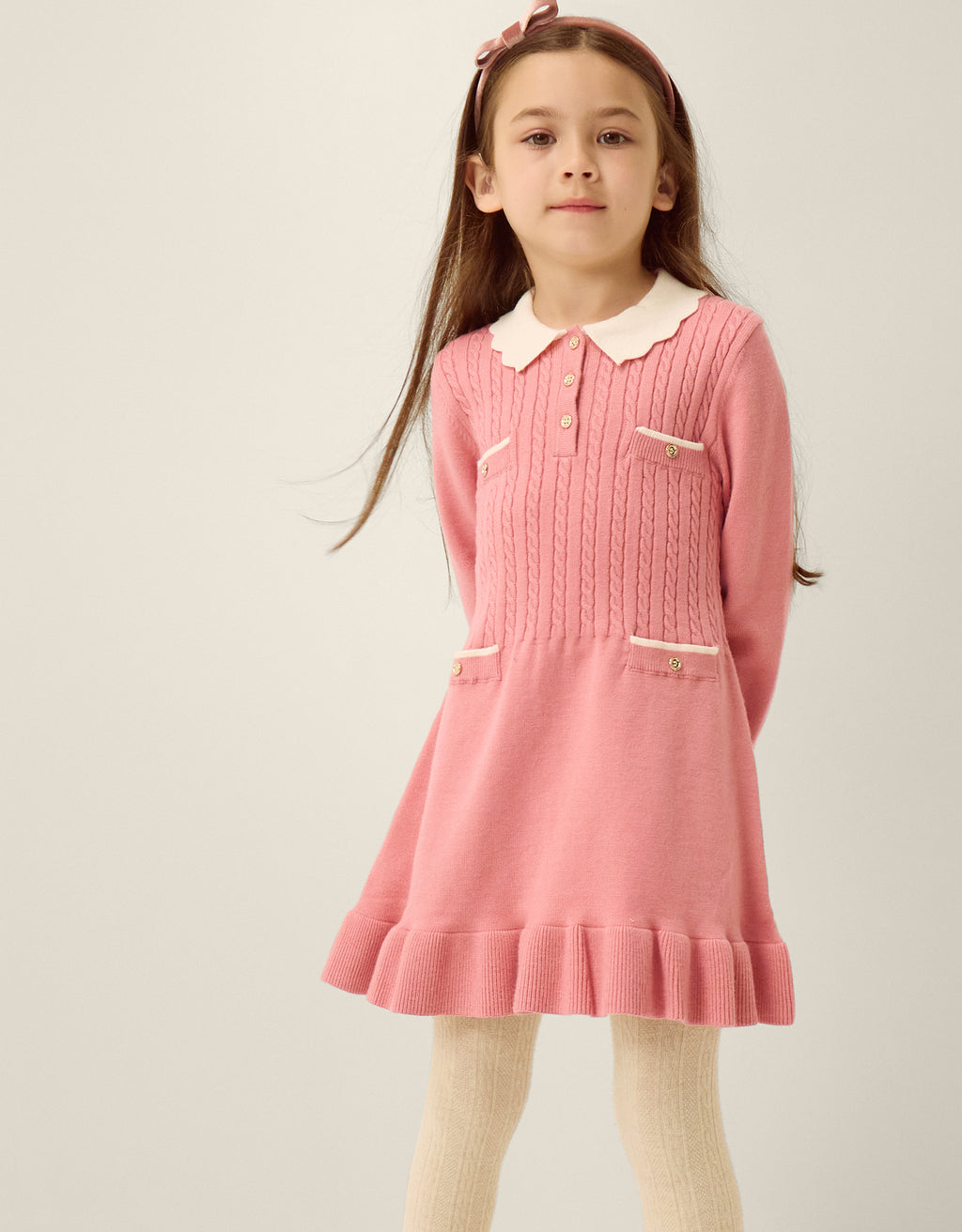 HALJINA - PINK CABLE KNITTED DRESS