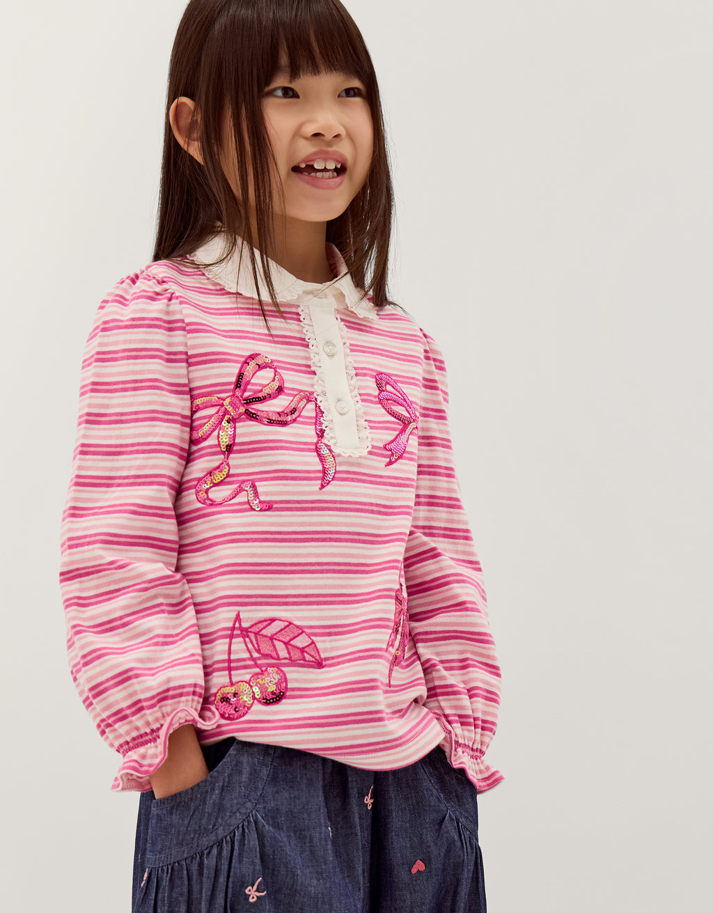 MAJICA - MON CHERI PINK STRIPE EMB