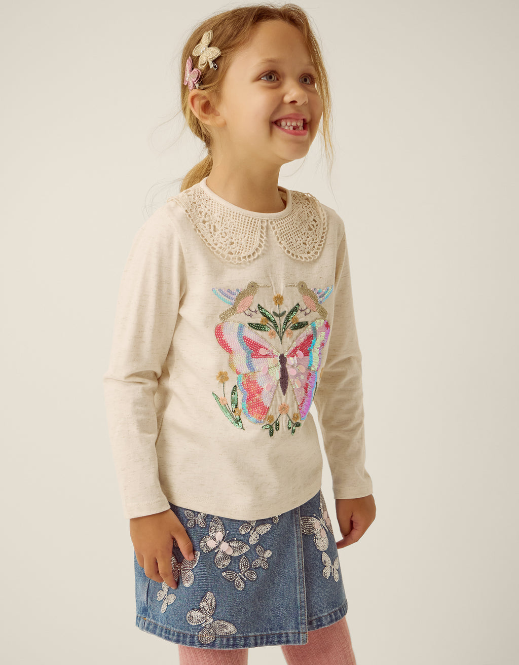 BLUZA - LS SPRKL BFFLY EMB TSHIRT