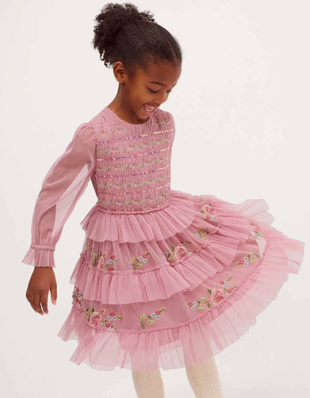 HALJINA - MESH SEQ EMB RUFFLE DRESS