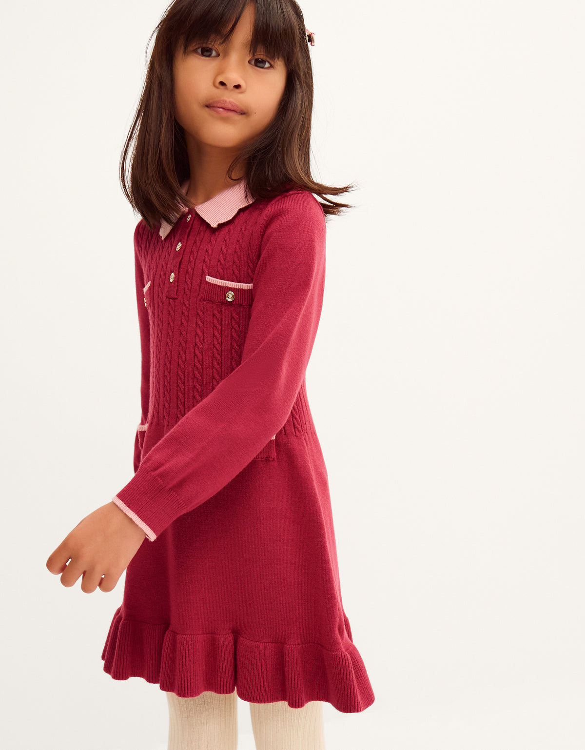 HALJINA - BERRY CABLE KNITTED DRESS